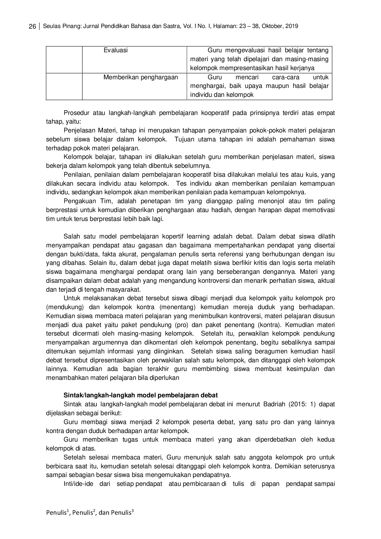 JURIS Peningkatan Kemampuan Menulis Teks Diskusi Menggunakan Model Kooperatif Learning Tipe Debat Pada Siswa Kelas VIII H SMP Negeri 1 Rejang Lebong