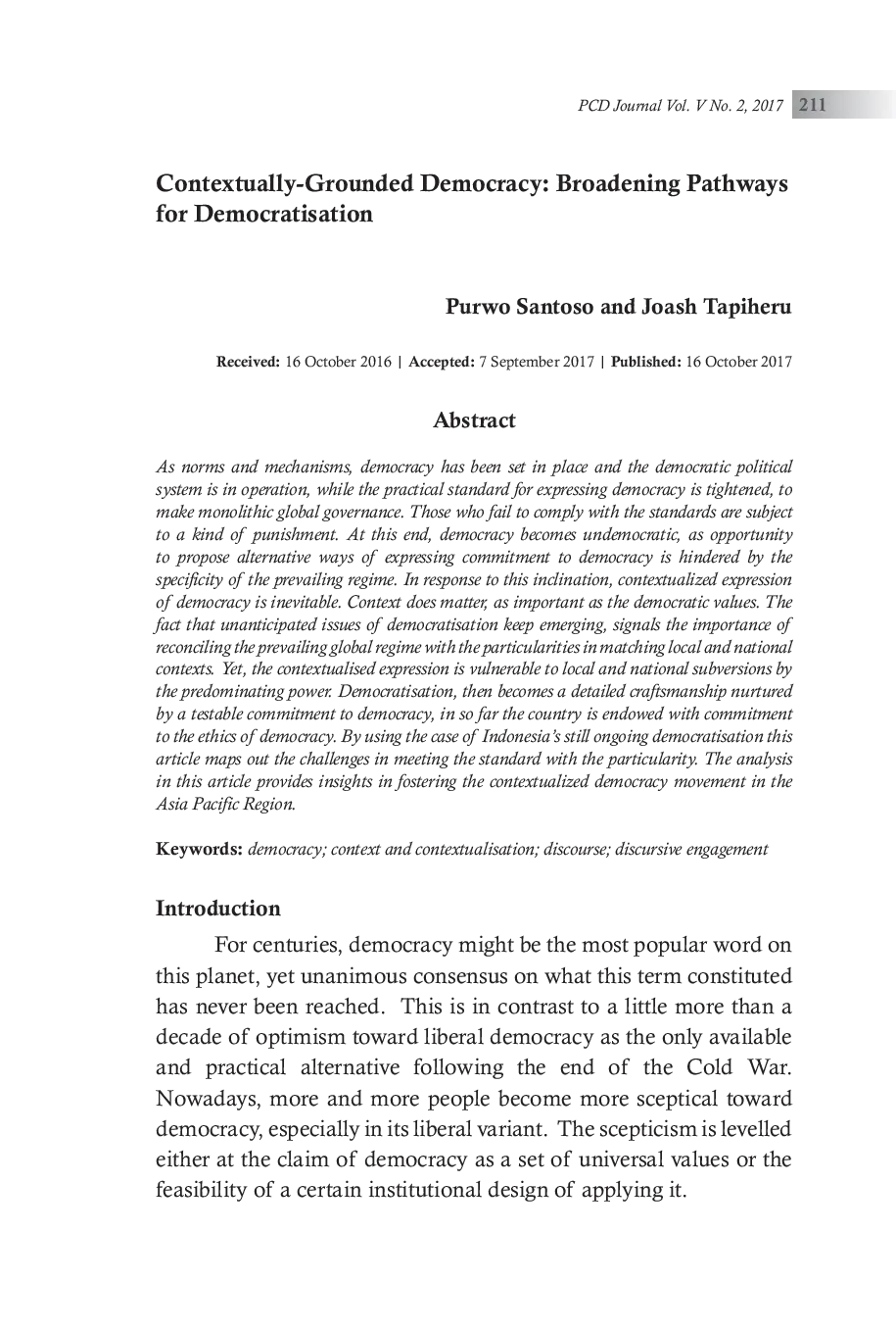 JURIS Contextually Grounded Democracy Broadening Pathways for Democratisation