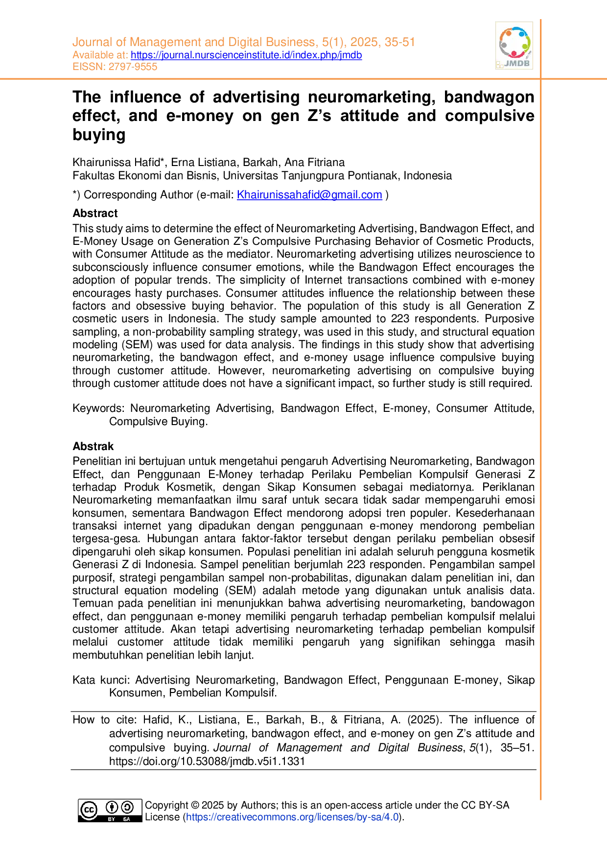 JURIS The influence of advertising neuromarketing bandwagon effect and e money on gen Z s attitude and compulsive buying
