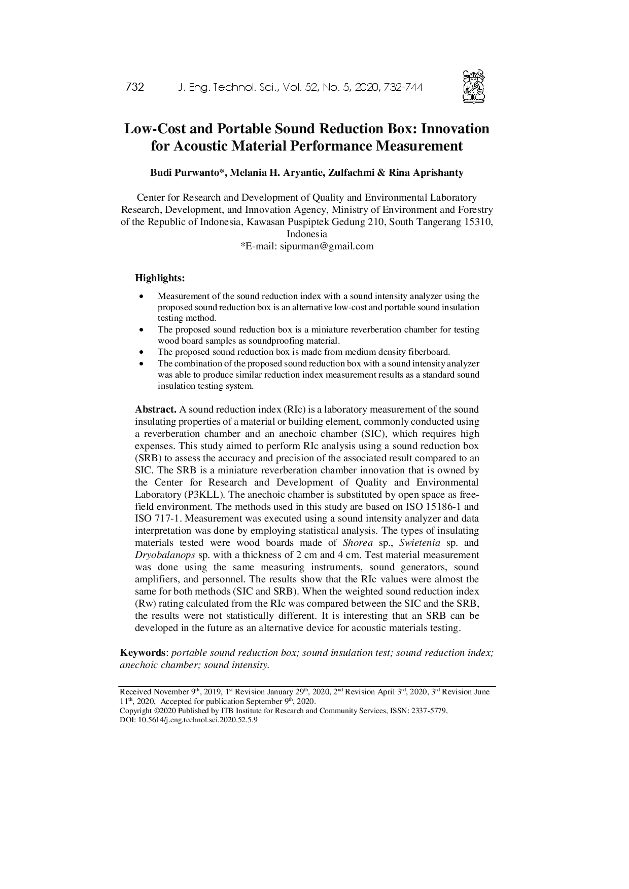 juris Low Cost and Portable Sound Reduction Box Innovation for Acoustic Material Performance Measurement