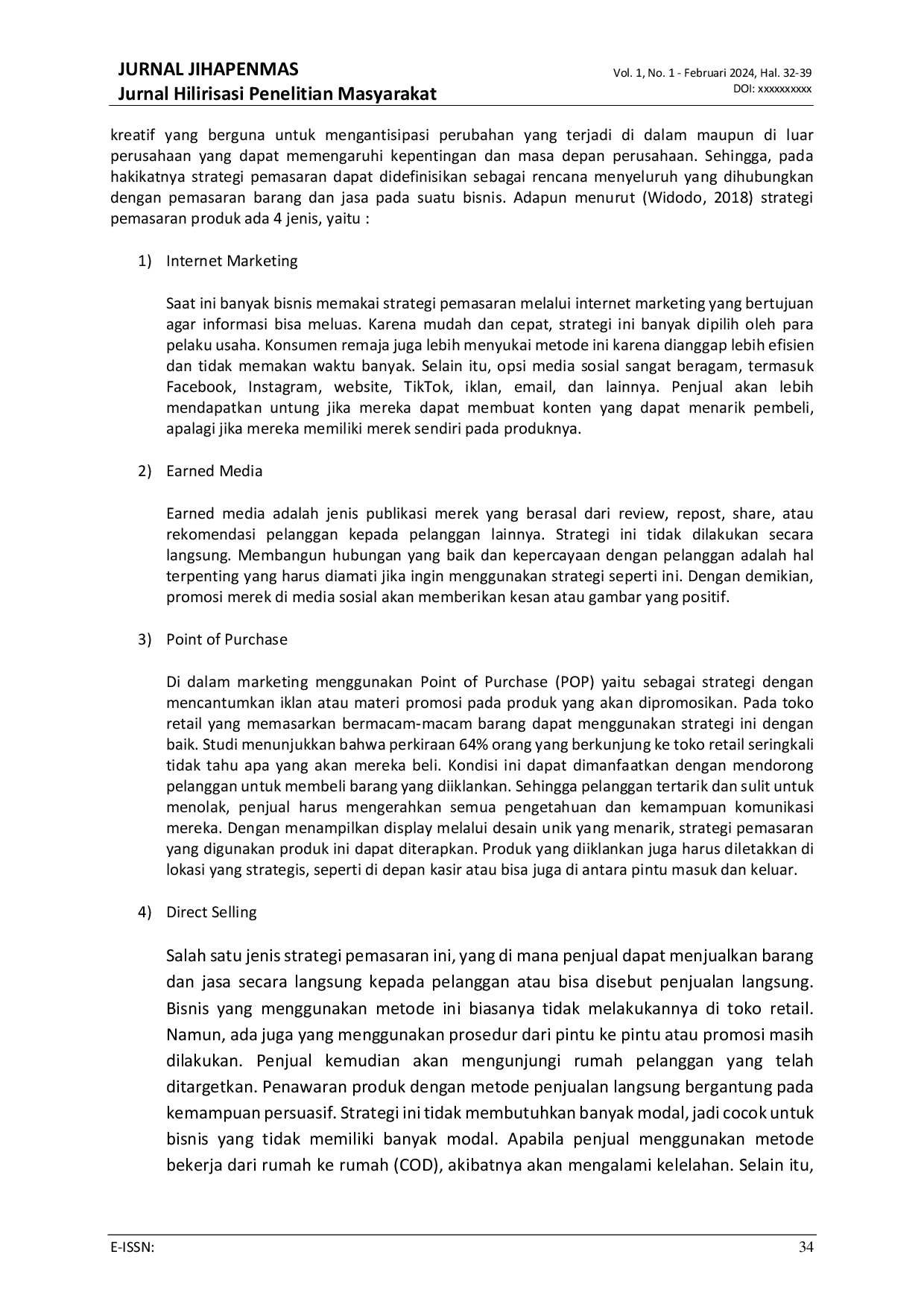 JURIS Analisis Strategi Pemasaran Dengan Sistem Online Melalui Aplikasi Whatsapp Pada Penjualan Produk Jeans Drink