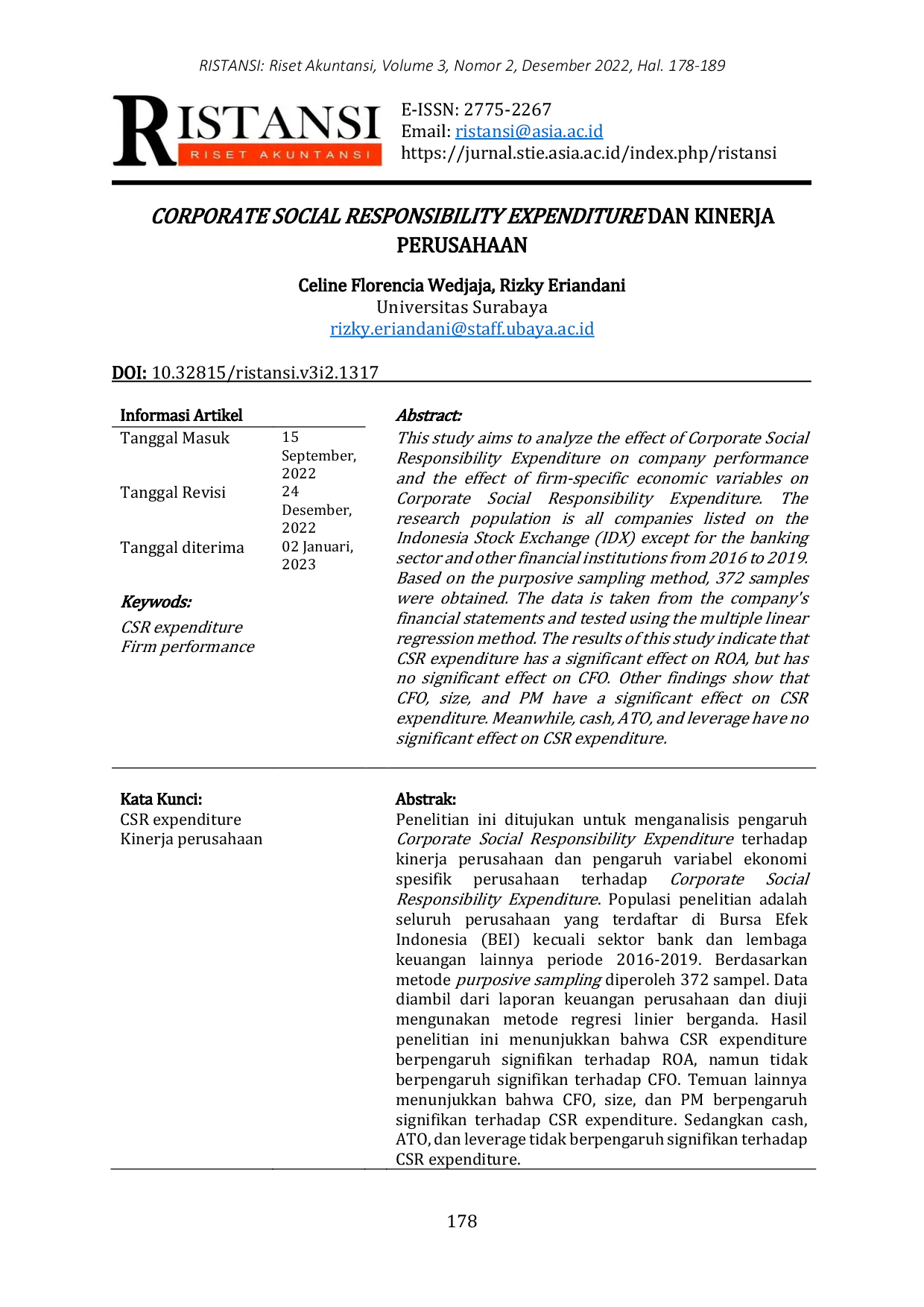 JURIS Corporate Social Responsibility Expenditure Dan Kinerja Perusahaan