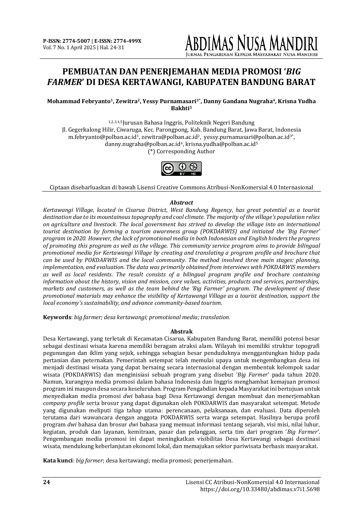 JURIS PEMBUATAN DAN PENERJEMAHAN MEDIA PROMOSI BIG FARMER DI DESA KERTAWANGI KABUPATEN BANDUNG BARAT