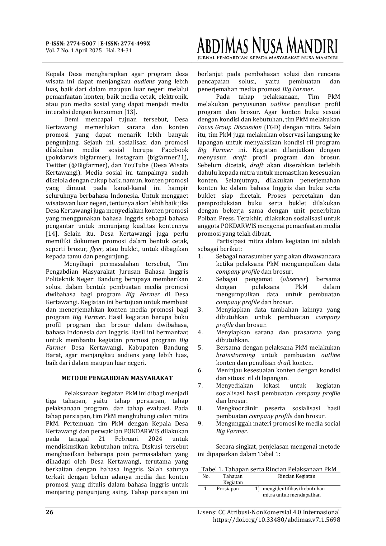 JURIS PEMBUATAN DAN PENERJEMAHAN MEDIA PROMOSI BIG FARMER DI DESA KERTAWANGI KABUPATEN BANDUNG BARAT