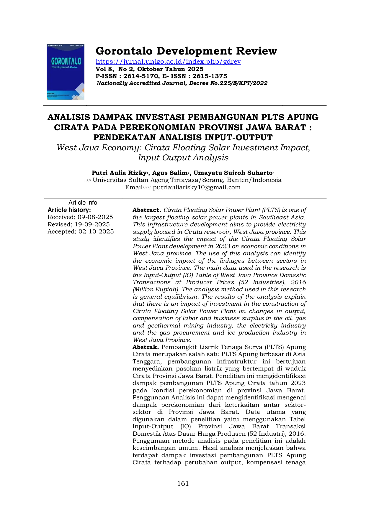 JURIS West Java Economy Cirata Floating Solar Investment Impact Input Output Analysis