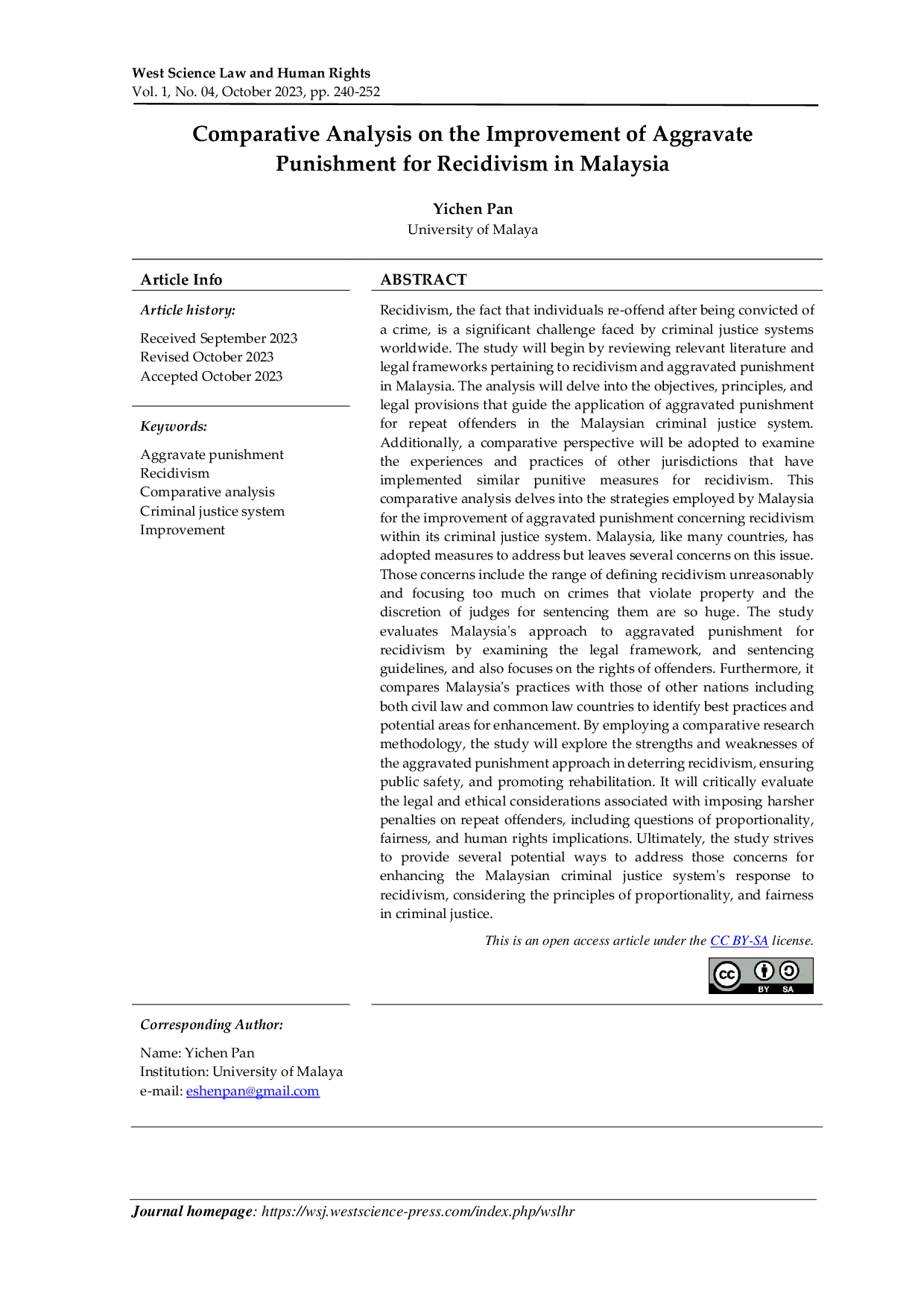 JURIS Comparative Analysis on the Improvement of Aggravate Punishment for Recidivism in Malaysia