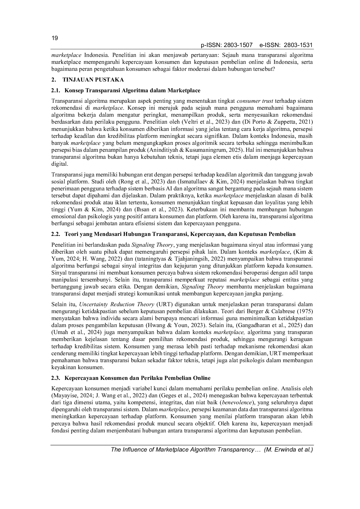 JURIS The Influence of Marketplace Algorithm Transparency on Consumer Trust and Online Purchasing Decisions in Indonesia
