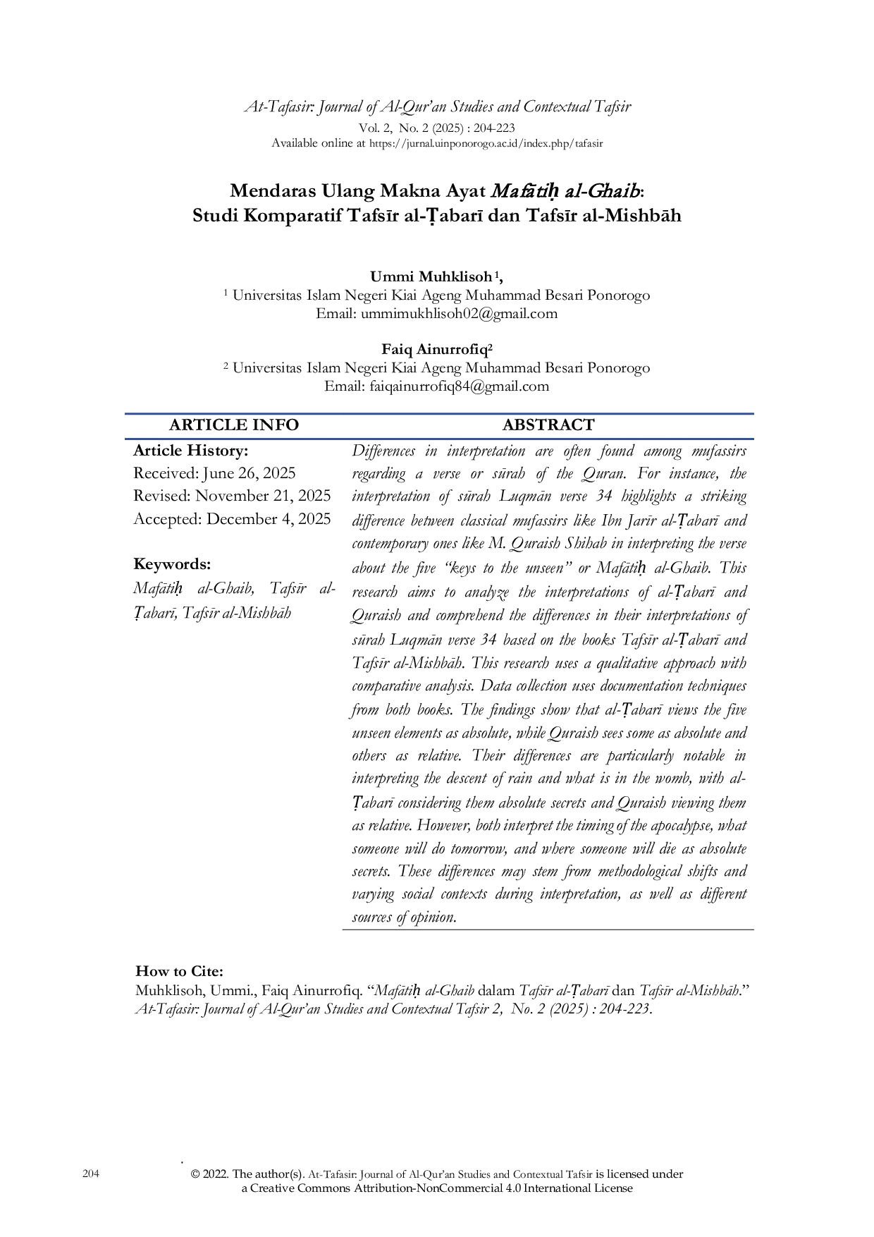 JURIS MafAtiu al Ghaib dalam Tafsr al abar dan Tafsr al MishbAh