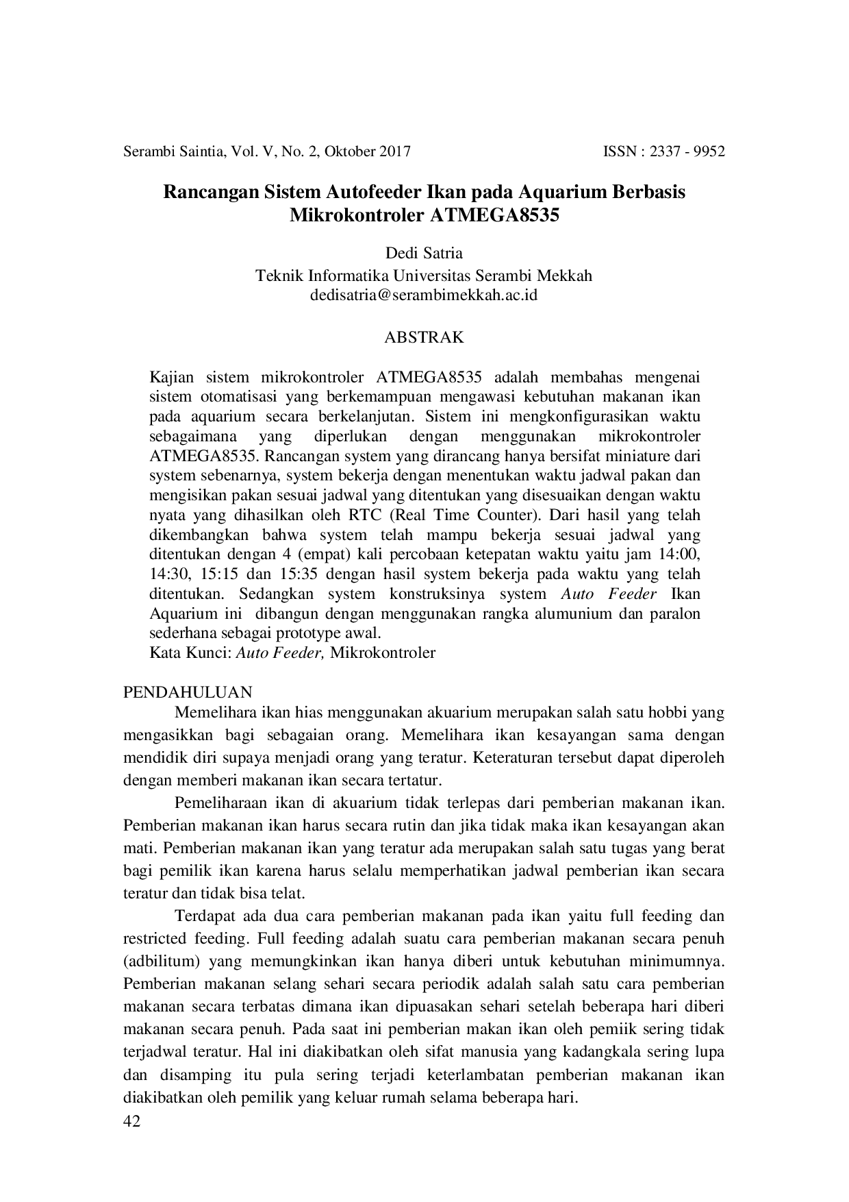 JURIS Rancangan Sistem Autofeeder Ikan pada Aquarium Berbasis Mikrokontroler ATMEGA8535