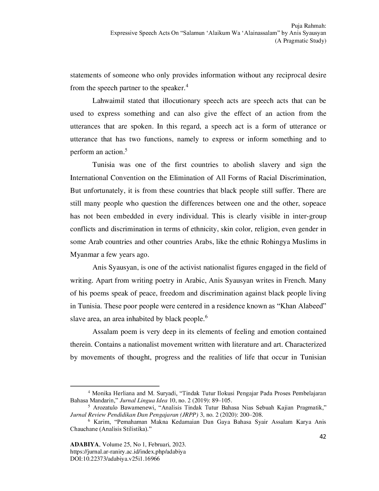 JURIS Expressive Speech Acts on The Poem Salamun Alaikum Wa Alainassalam by Anis Syausyan Pragmatic Study