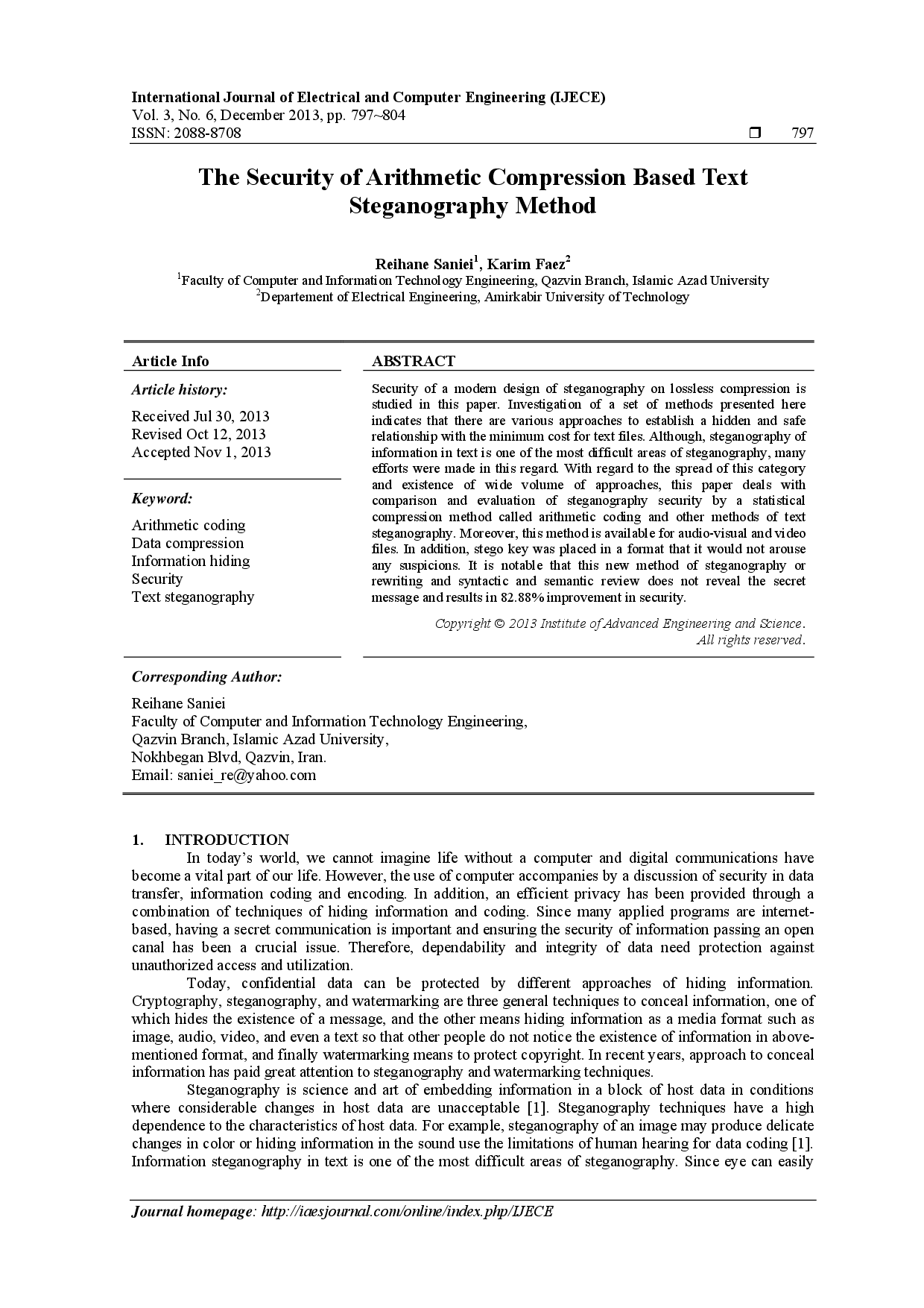 juris The Security of Arithmetic Compression Based Text Steganography Method