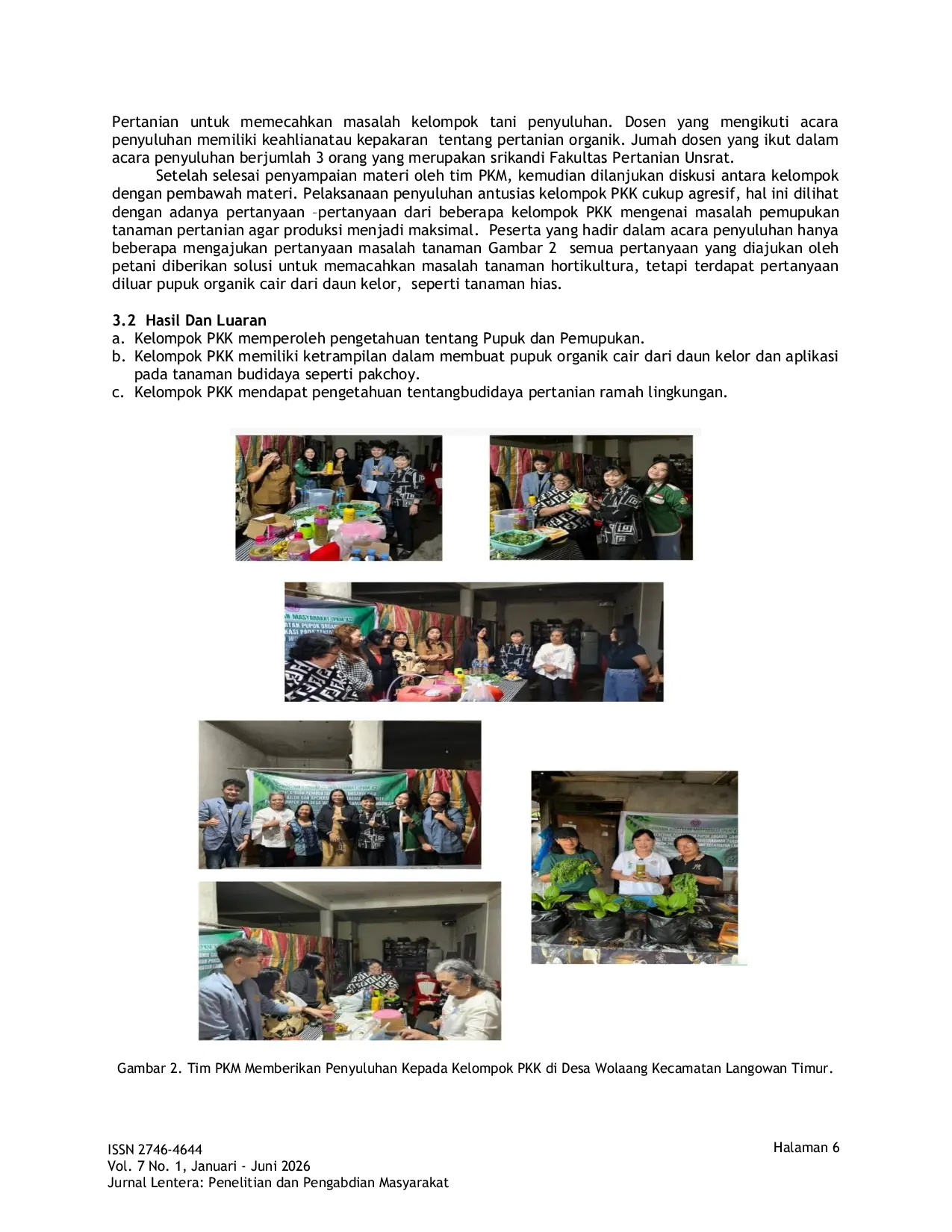 JURIS Pelatihan Pembuatan Pupuk Organik Cair Daun Kelor dan Aplikasi pada Tanaman Pakchoy bagi Kelompok PKK Desa Wolaang Kecamatan Langowan