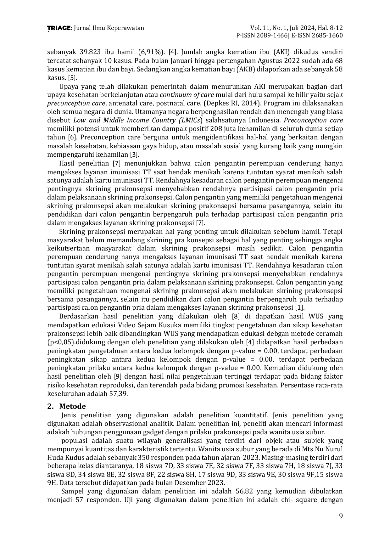 JURIS Penggunaan Gadget Dengan Perilaku Prakonsepsi Pada Wanita Usia Subur