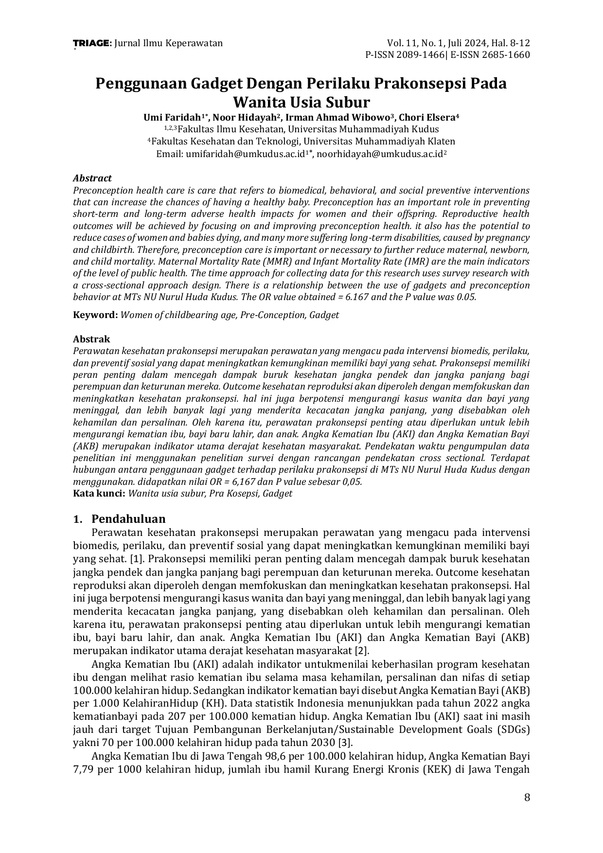 JURIS Penggunaan Gadget Dengan Perilaku Prakonsepsi Pada Wanita Usia Subur