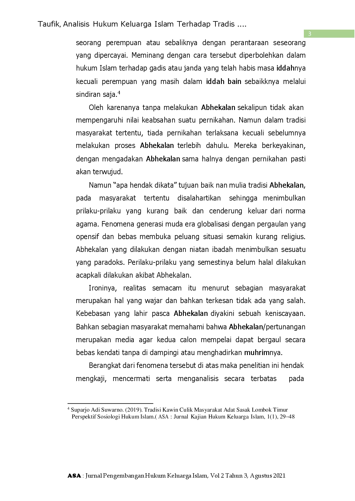 juris Analisis Hukum Keluarga Islam Terhadap Tradisi Abekhalan Dan Implikasinya Pada Calon Pengantin