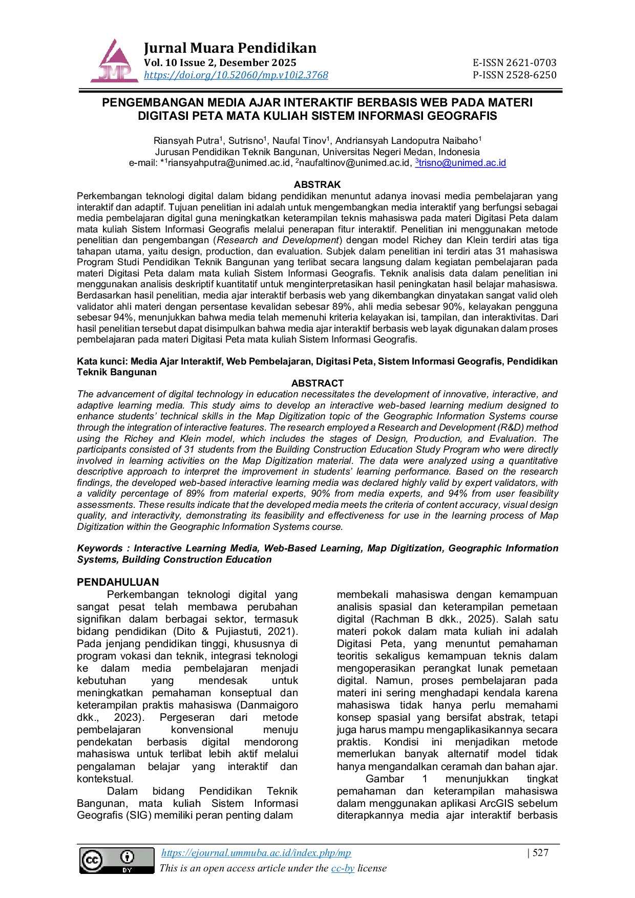 JURIS Pengembangan Media Ajar Interaktif Berbasis Web Pada Materi Digitasi Peta Mata Kuliah Sistem Informasi Geografis