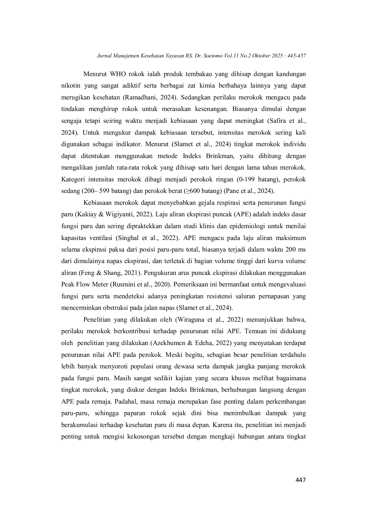 JURIS Intensitas Merokok Dengan Nilai Arus Puncak Ekspirasi Pada Remaja