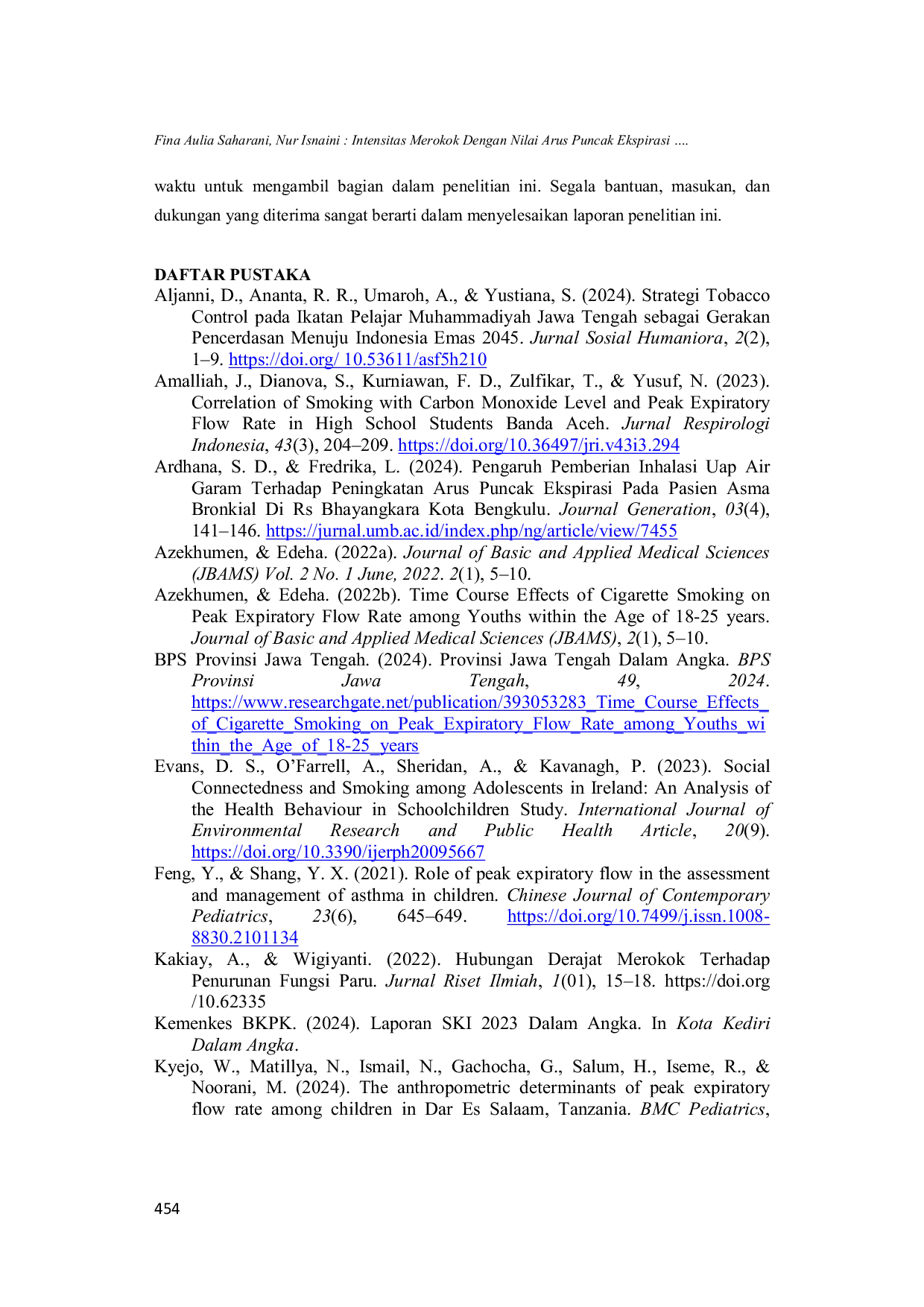 JURIS Intensitas Merokok Dengan Nilai Arus Puncak Ekspirasi Pada Remaja