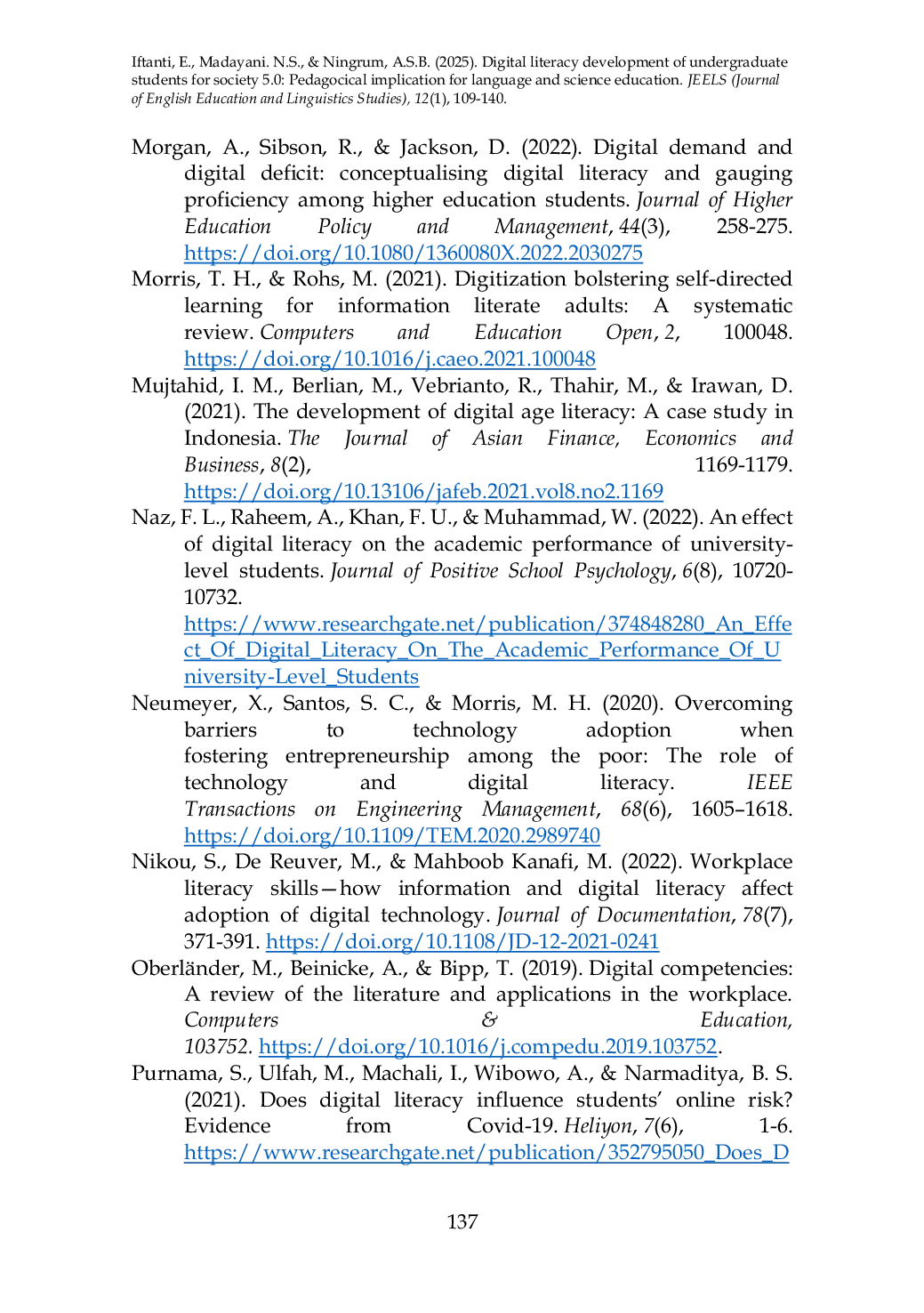 JURIS Digital literacy development of undergraduate students for Society 5 0 pedagogical implication for language and science education