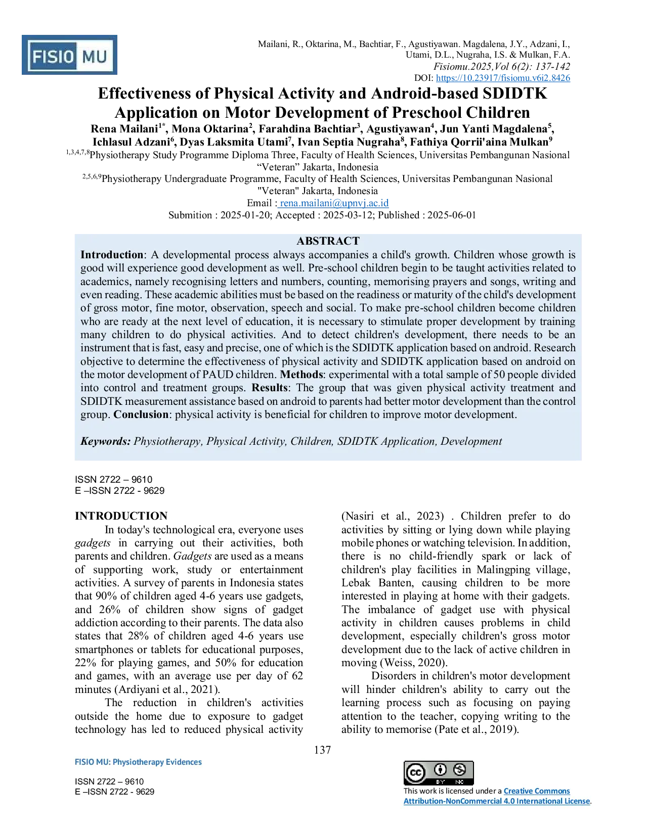 JURIS Effectiveness of Physical Activity and Android based SDIDTK Application on Motor Development of Preschool Children
