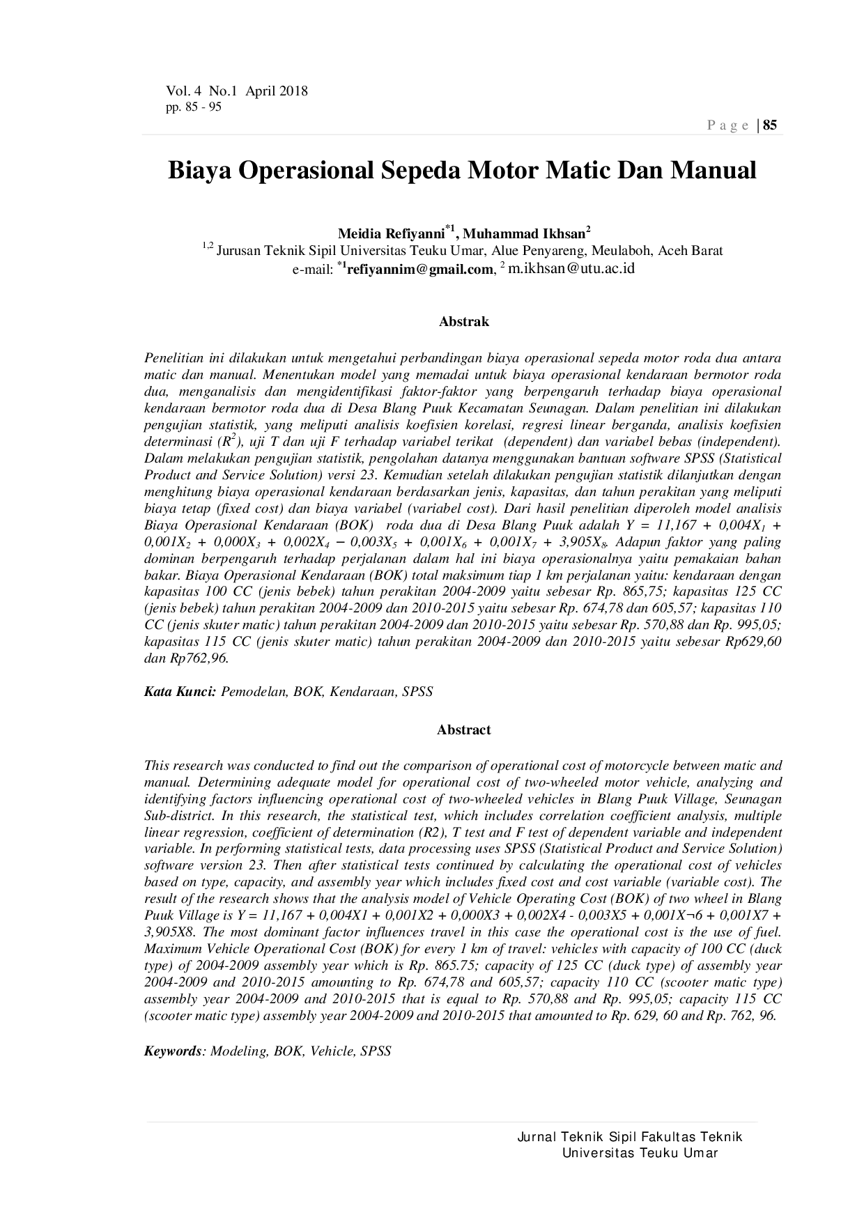 JURIS Biaya Operasional Sepeda Motor Matic Dan Manual