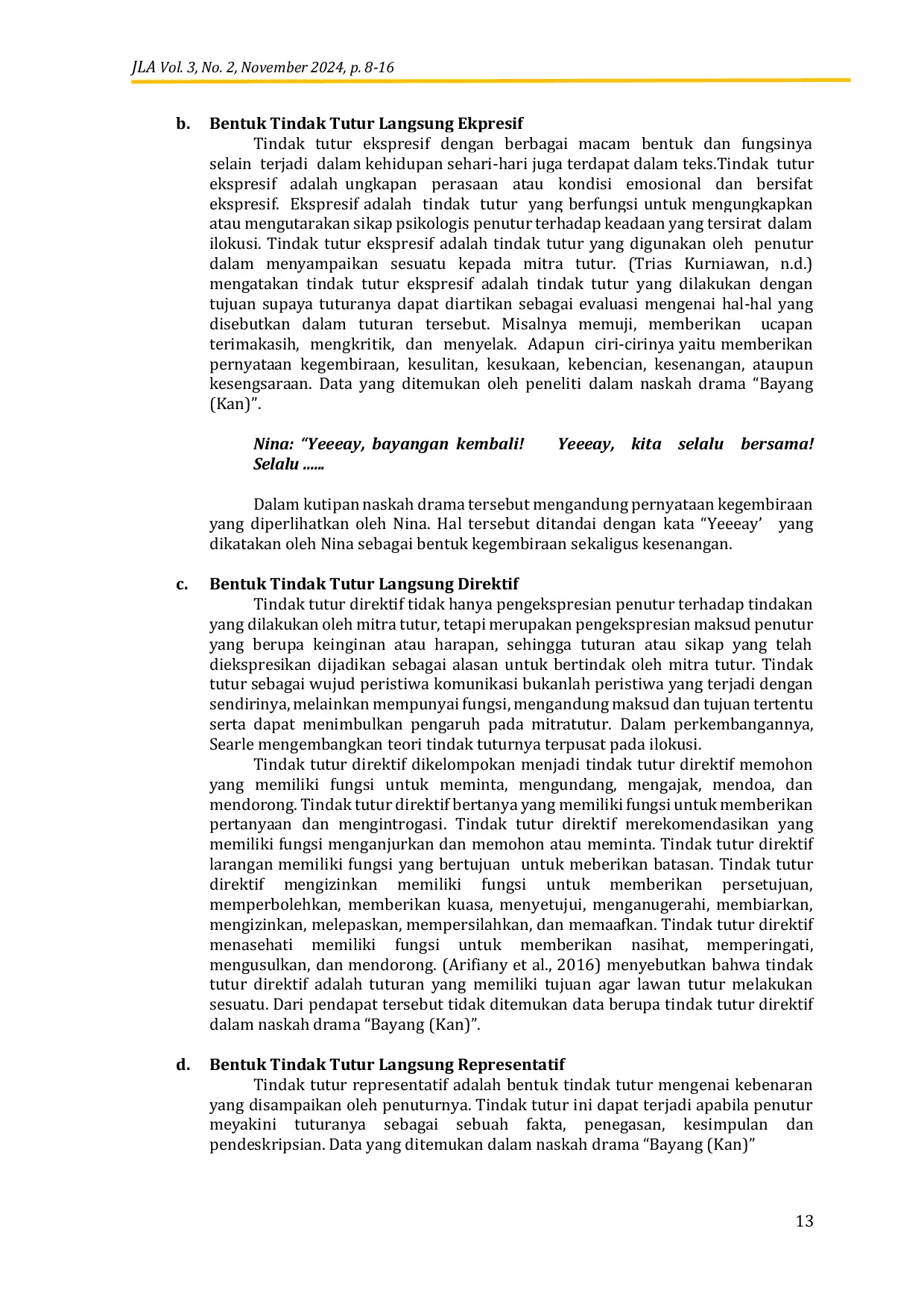 JURIS Tindak Tutur Langsung Dan Tidak Langsung Pada Naskah Drama Bayang Kan Karya Iskandar Muda