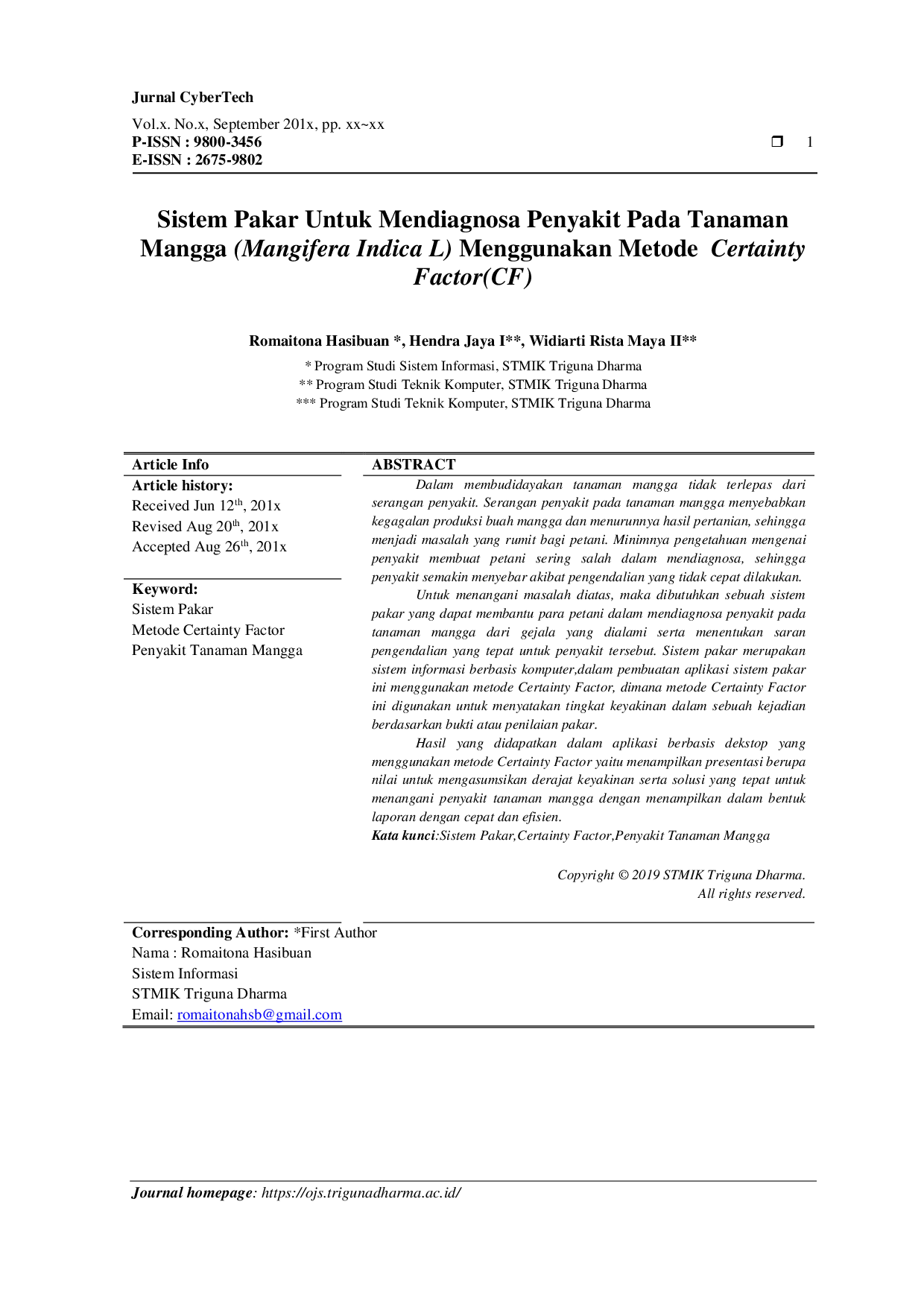 JURIS Sistem Pakar Untuk Mendiagnosa Penyakit Pada Tanaman Mangga Mangifera Indica L Menggunakan Metode Certainty Factor CF