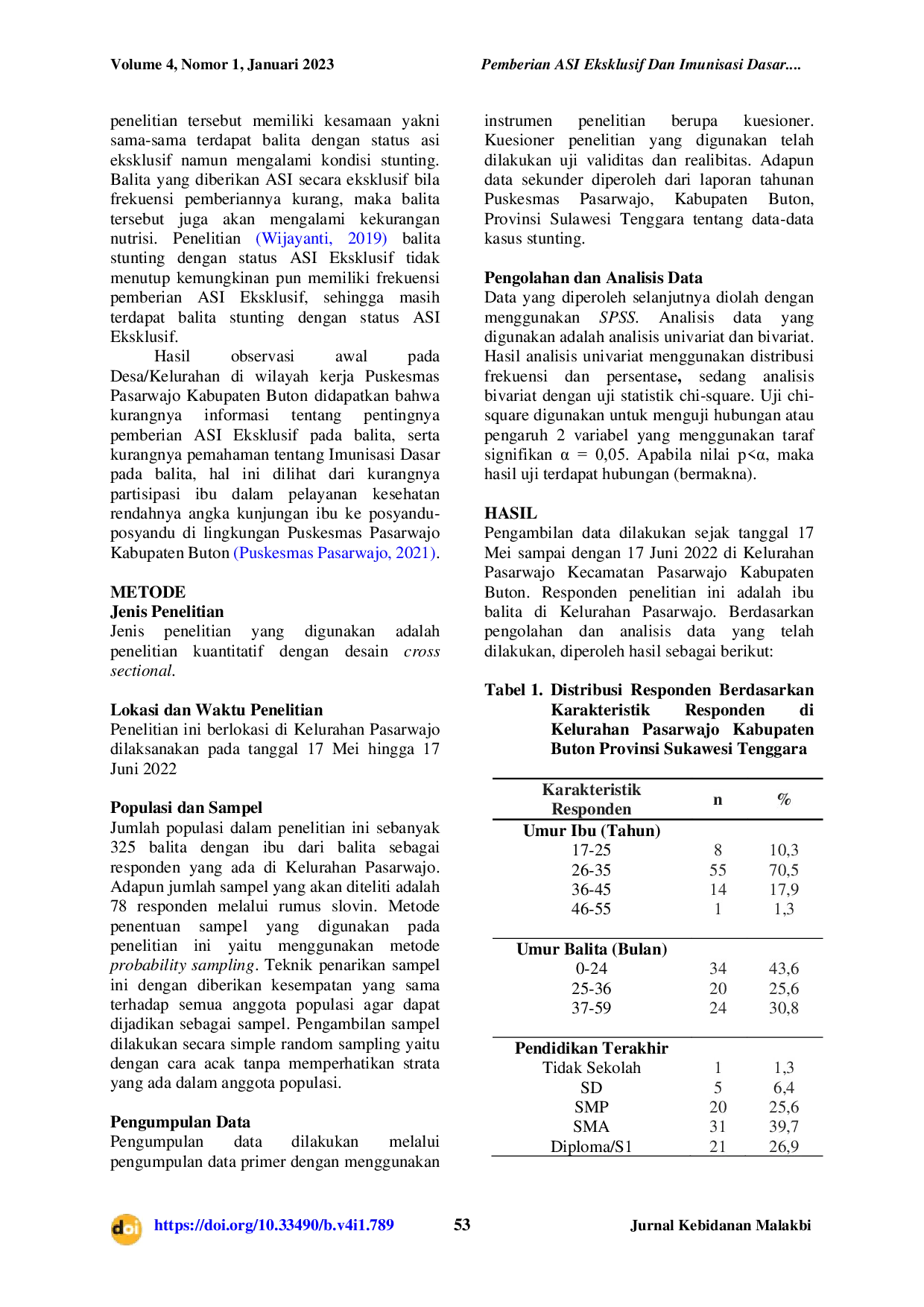 JURIS Pemberian ASI Eksklusif dan Imunisasi Dasar dengan Kejadian Stunting Pada Balita