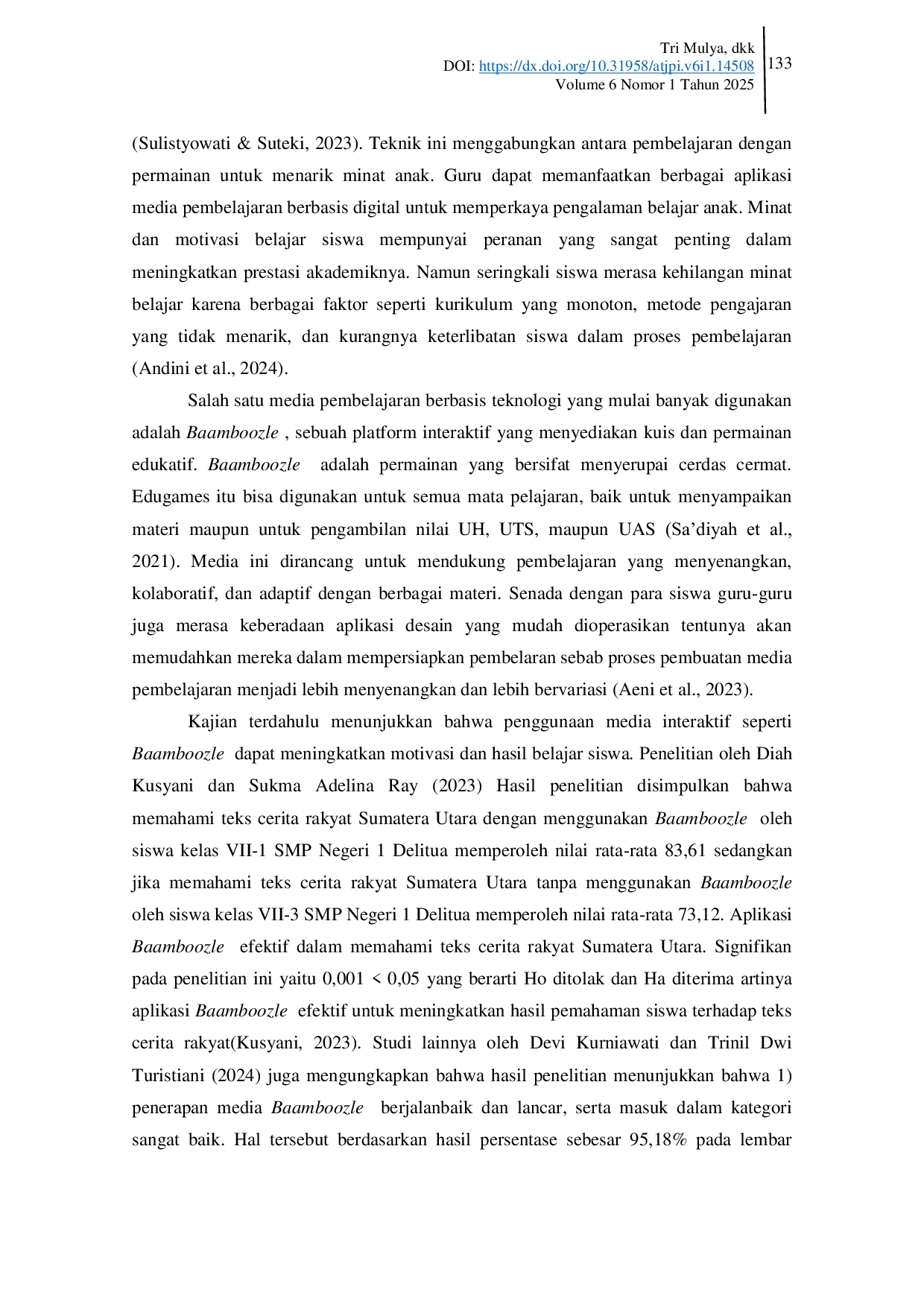 JURIS Efektivitas Penggunaan Media Bamboozle dalam Meningkatkan Pembelajaran Siswa di SDIT BPMAA Pekanbaru