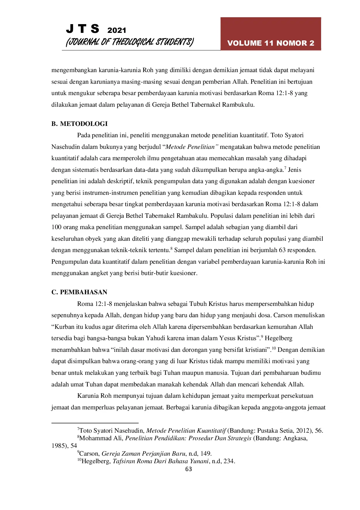 JURIS Pemberdayaan Karunia Motivasi Berdasarkan Roma 12 1 8 Dalam Pelayanan Jemaat