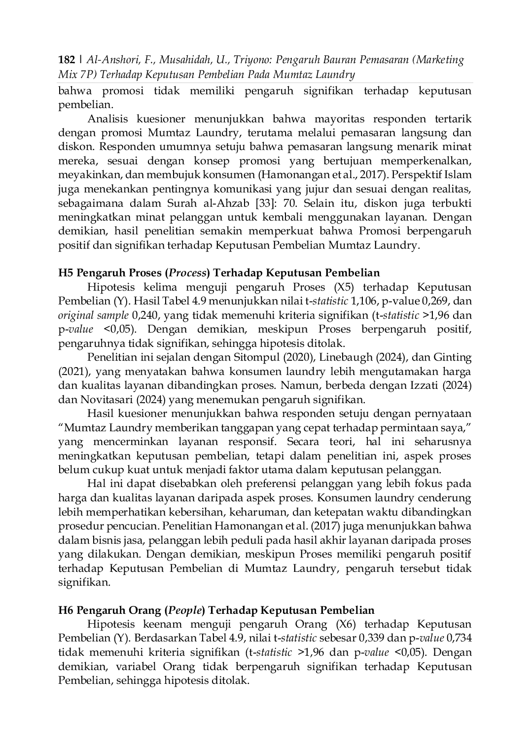 JURIS Pengaruh Bauran Pemasaran Marketing Mix 7P Terhadap Keputusan Pembelian Pada Mumtaz Laundry