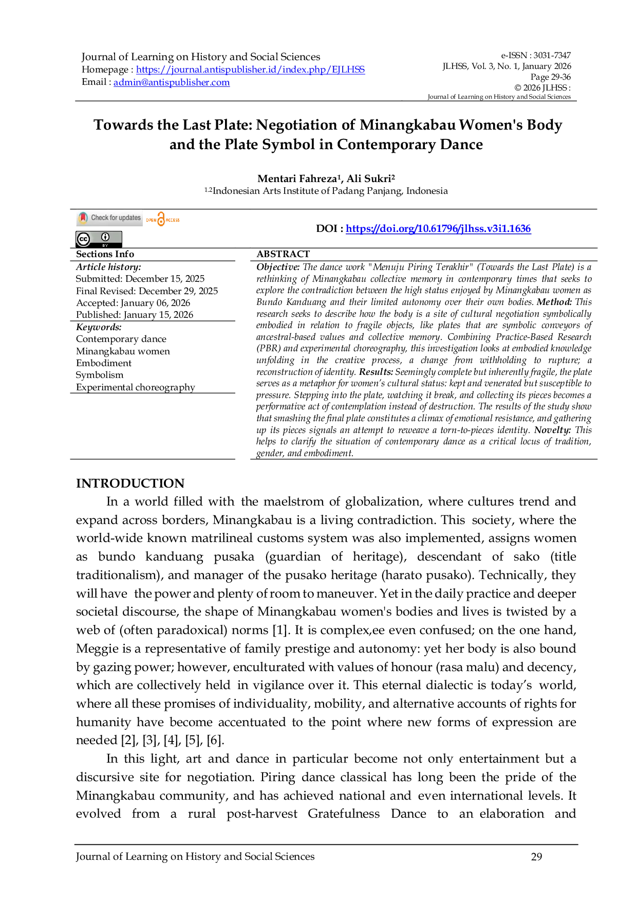 JURIS Towards The Last Plate Negotiation Of Minangkabau Women s Body And The Plate Symbol In Contemporary Dance