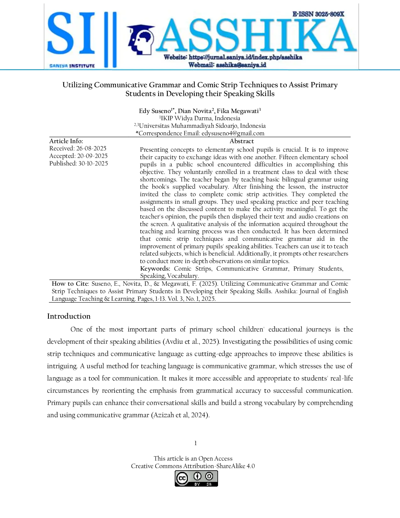 JURIS Utilizing Communicative Grammar and Comic Strip Techniques to Assist Primary Students in Developing their Speaking Skills