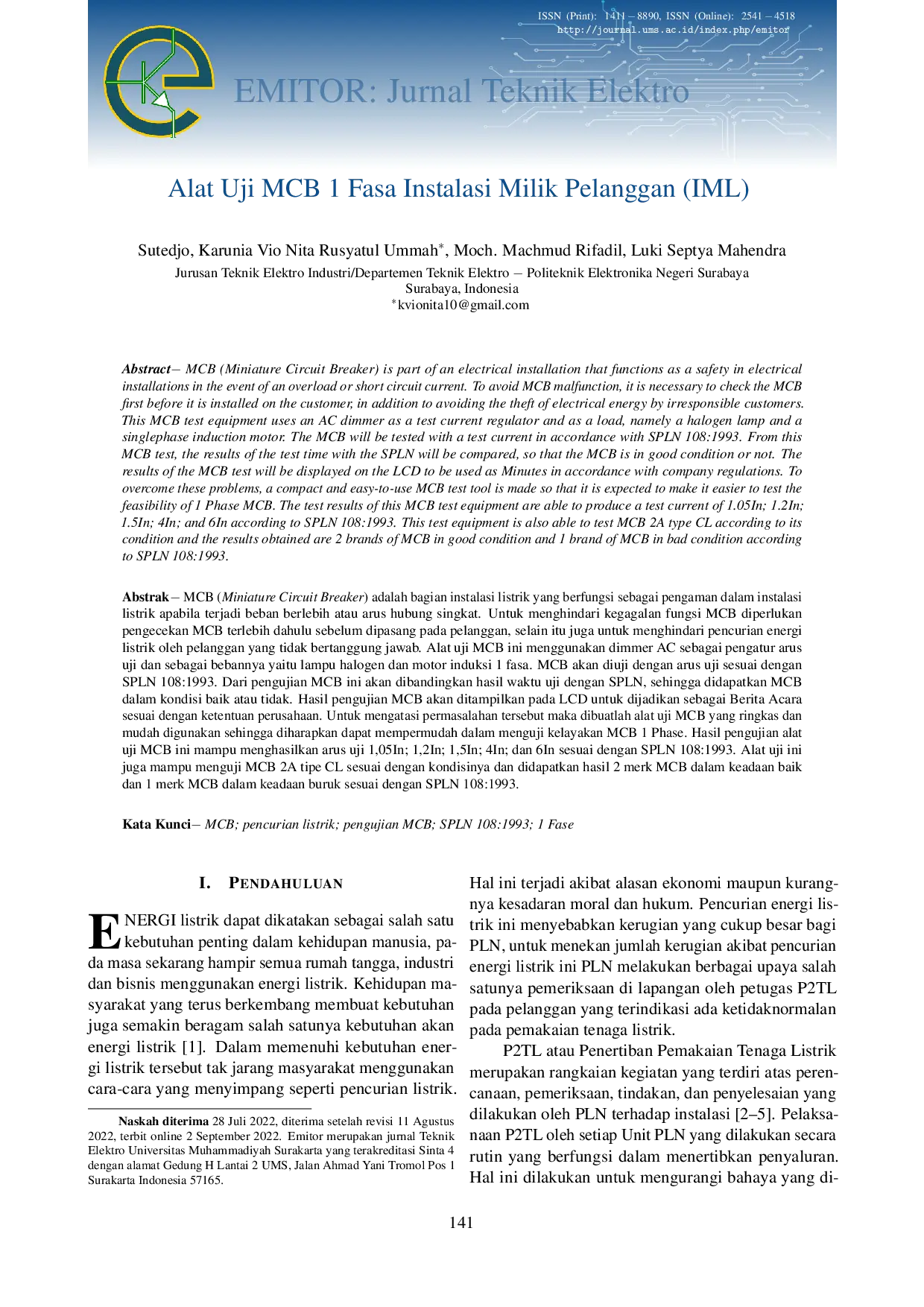 JURIS Alat Uji MCB 1 Fasa Instalasi Milik Pelanggan IML