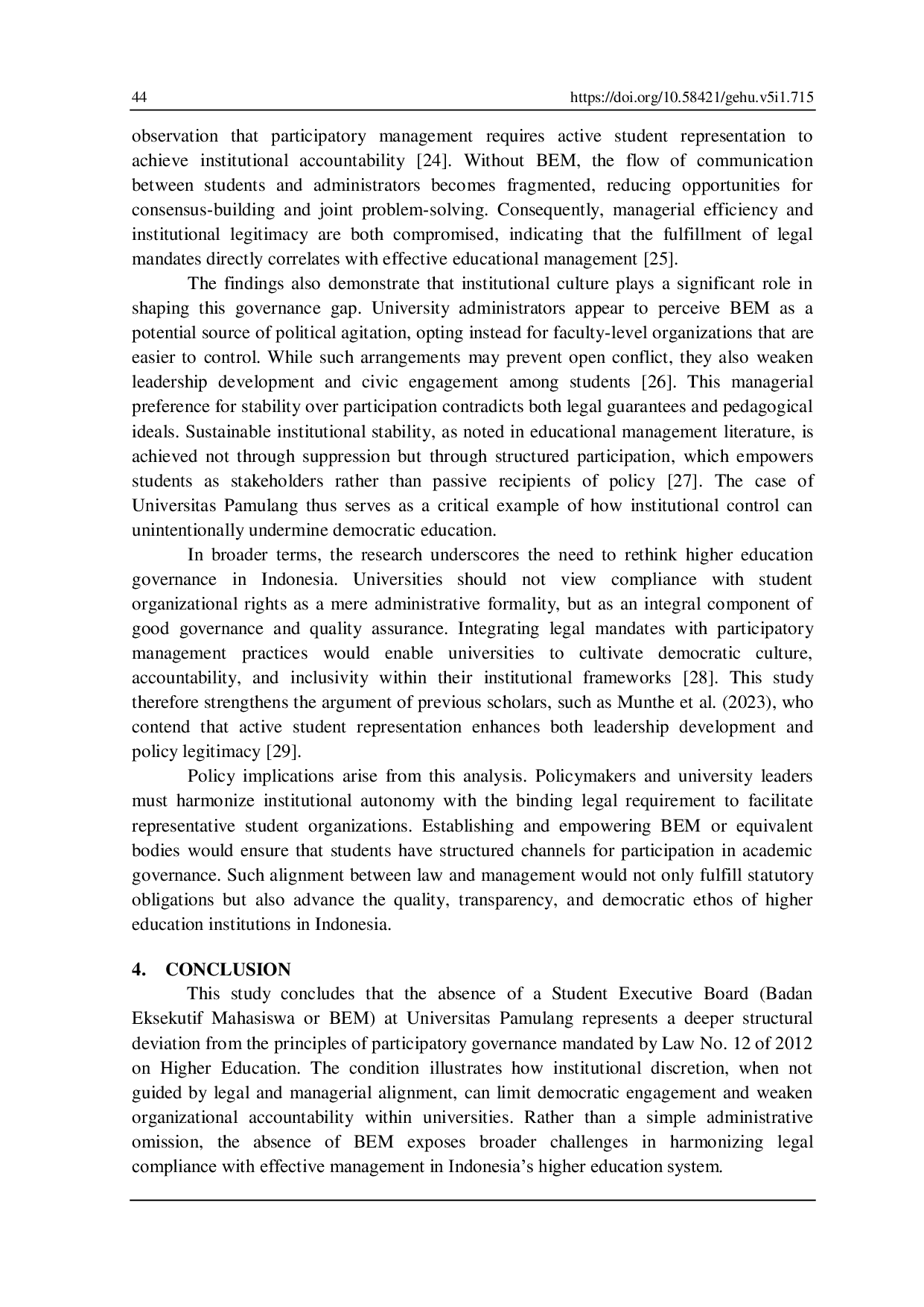 JURIS Reassessing Student Representation Legal and Managerial Implications of the Absence of a Student Executive Board under Law No 12 of 2012