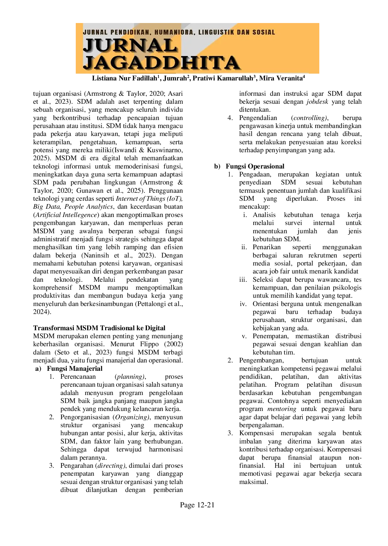 JURIS Peran Manajemen Sumber Daya Manusia Di Era Digital