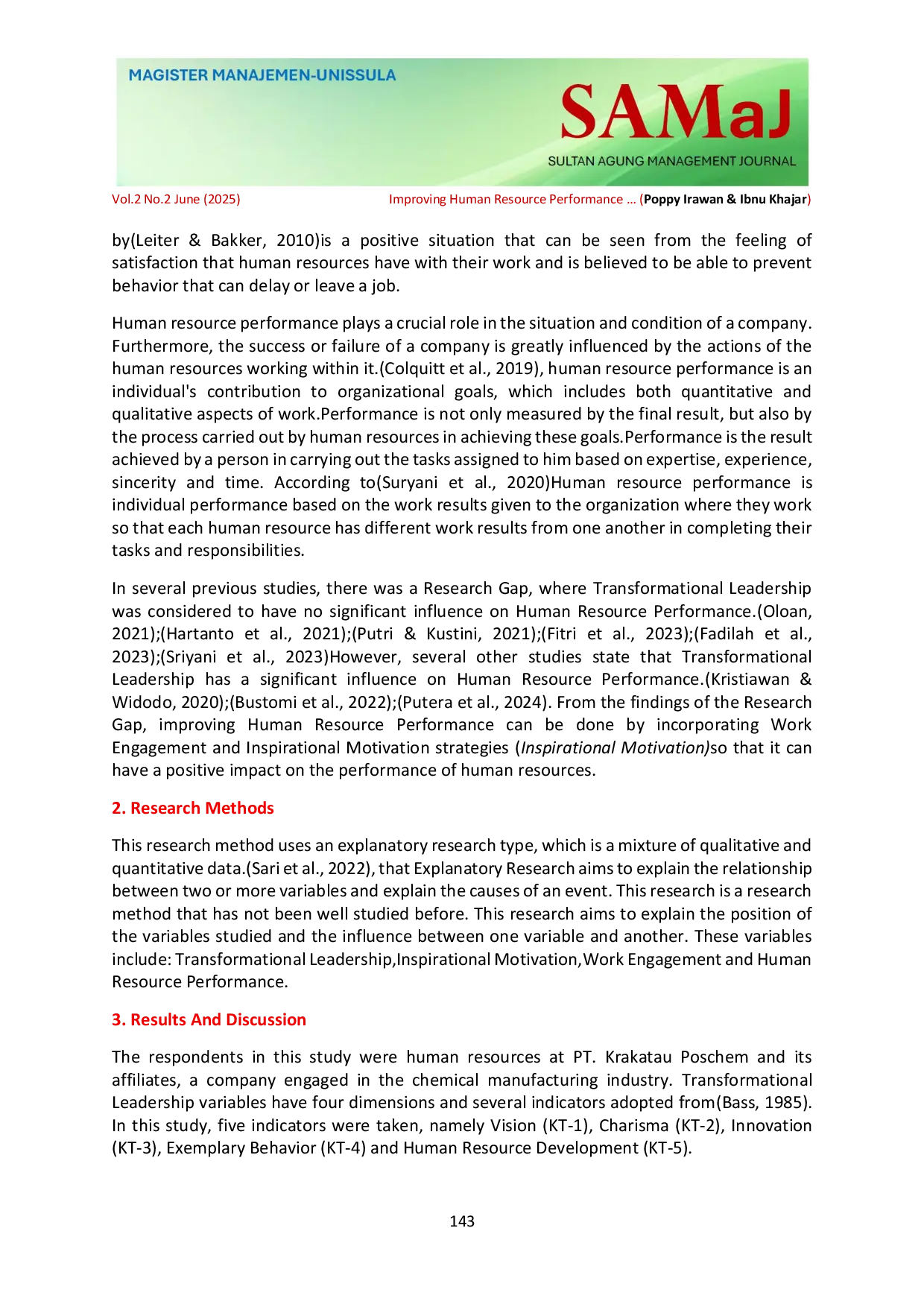 JURIS Improving Human Resource Performance Through Work Engagement as an Intervening Variable Influenced by Transformational Leadership and Inspirational Motivation