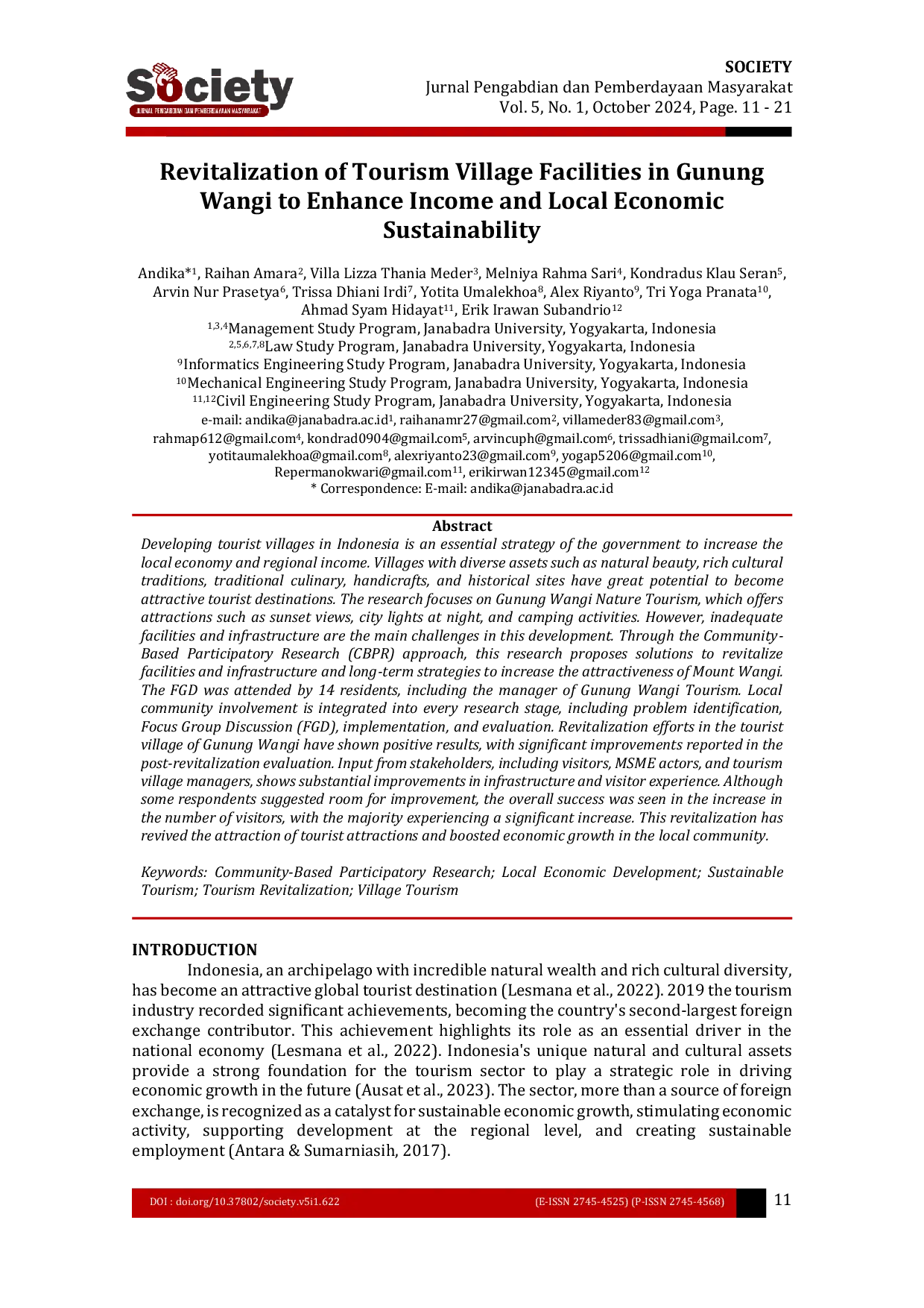 JURIS Revitalization of Tourism Village Facilities as an Effort to Increase Income and Sustainability