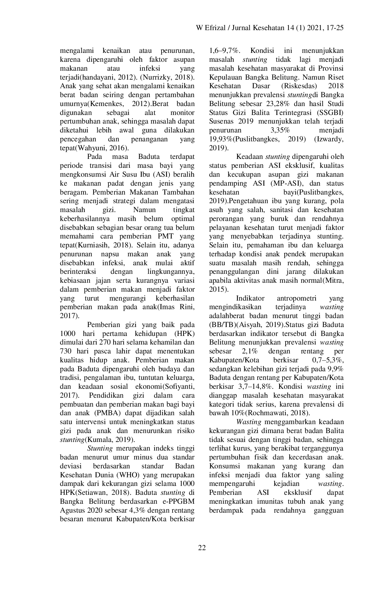 JURIS Analisis Status Gizi Baduta 0 2 tahun Di Provinsi Kepulauan Bangka Belitung Berdasarkan e PPGBM Agustus 2020