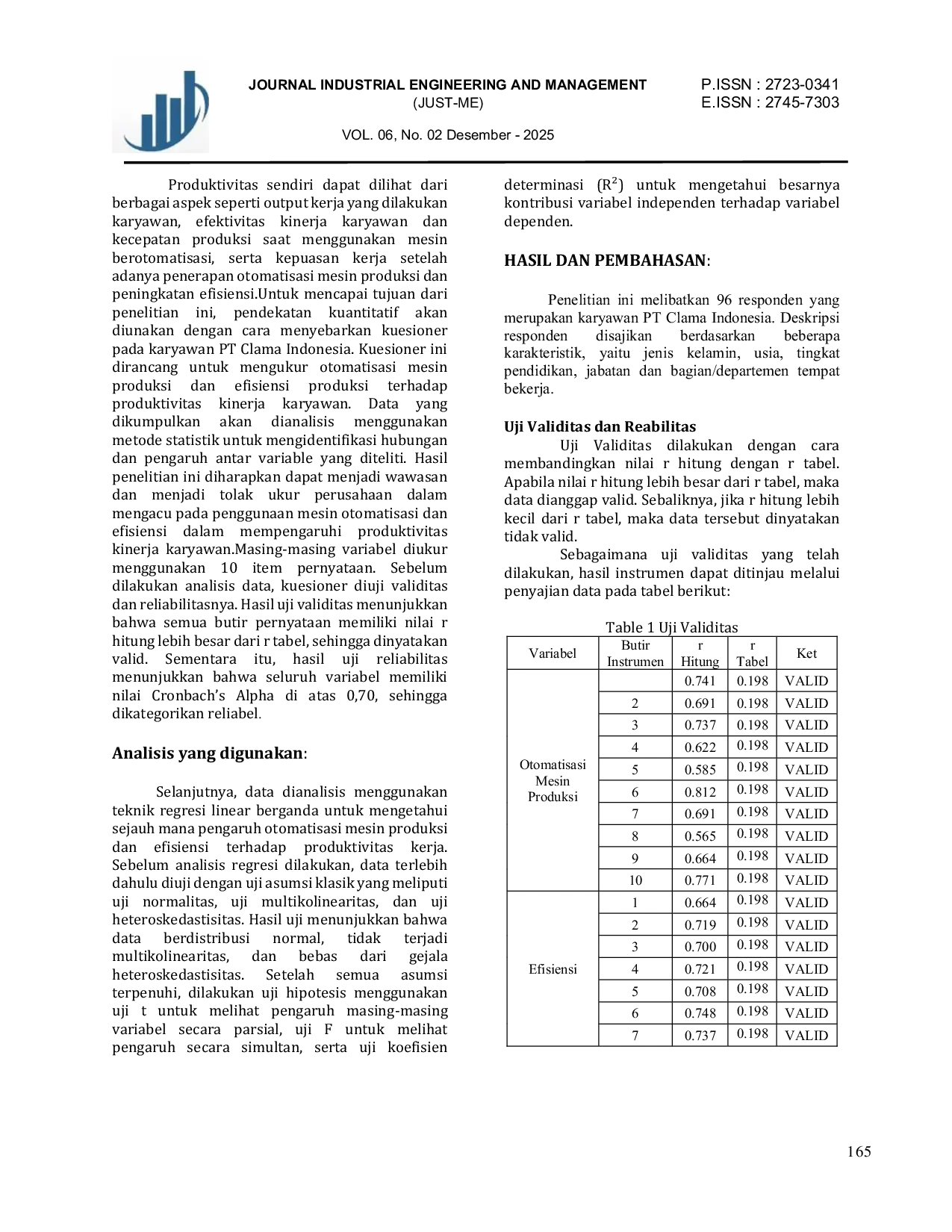 JURIS Pengaruh Otomatisasi Mesin Produksi Dan Efisiensi Terhadap Produktivitas Kerja Karyawan Di Pt Clama Indonesia