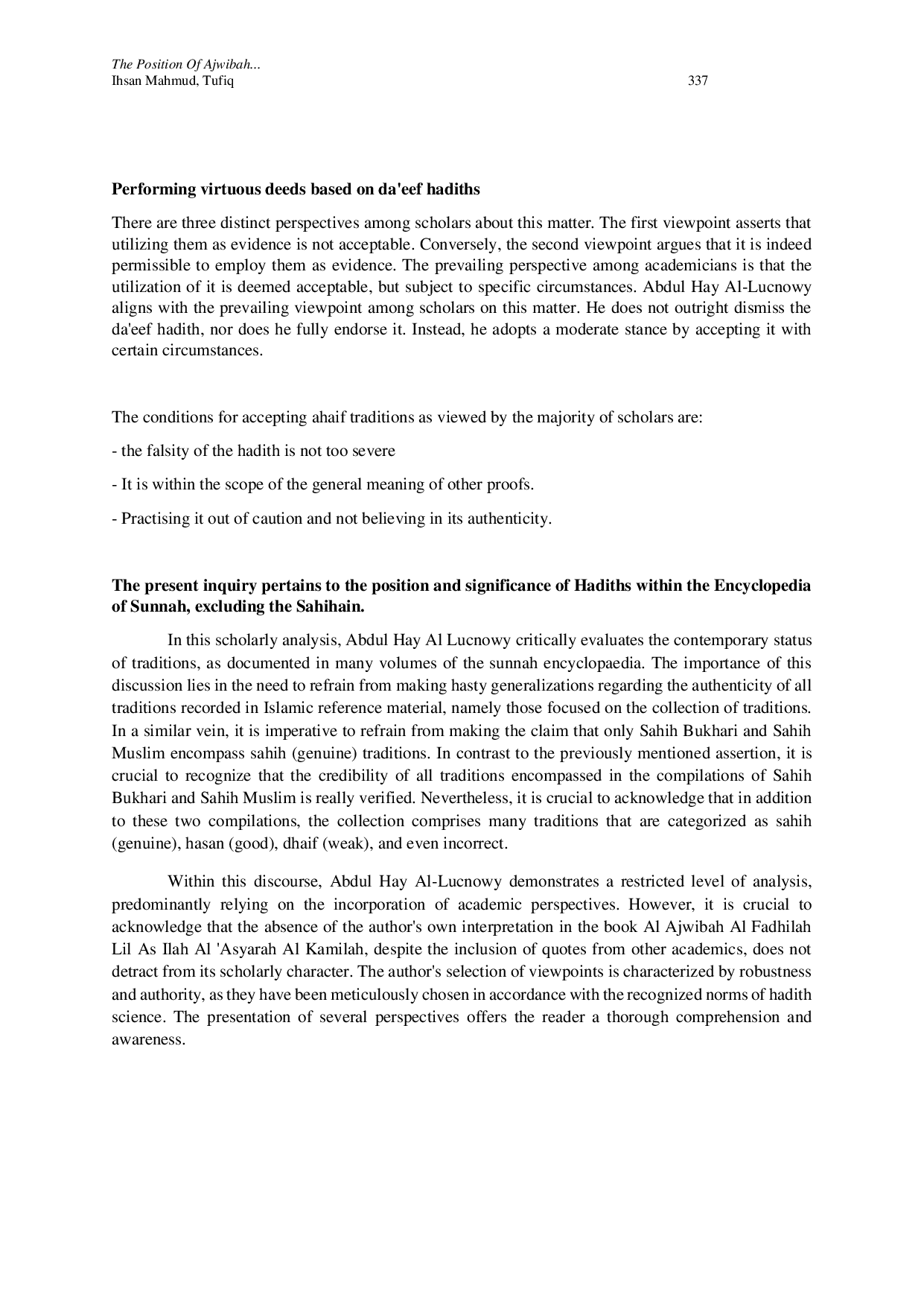 JURIS The Position of Ajwibah Al Fadhilah Lil As Ilah Al Asyarah Al Kamilah in Hadith Literature