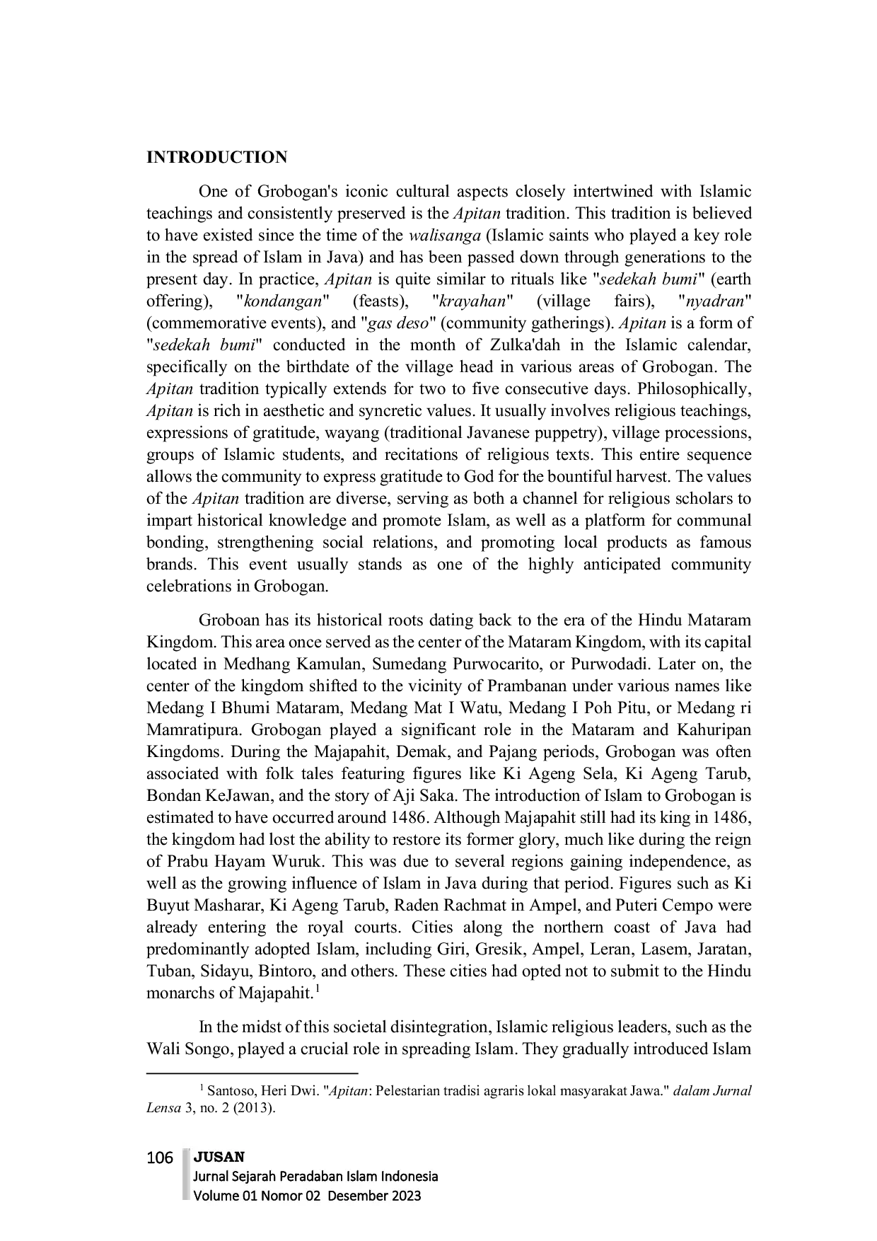 JURIS Apitan and the Socio Economic Dynamics of Grobogan Society 20th Century