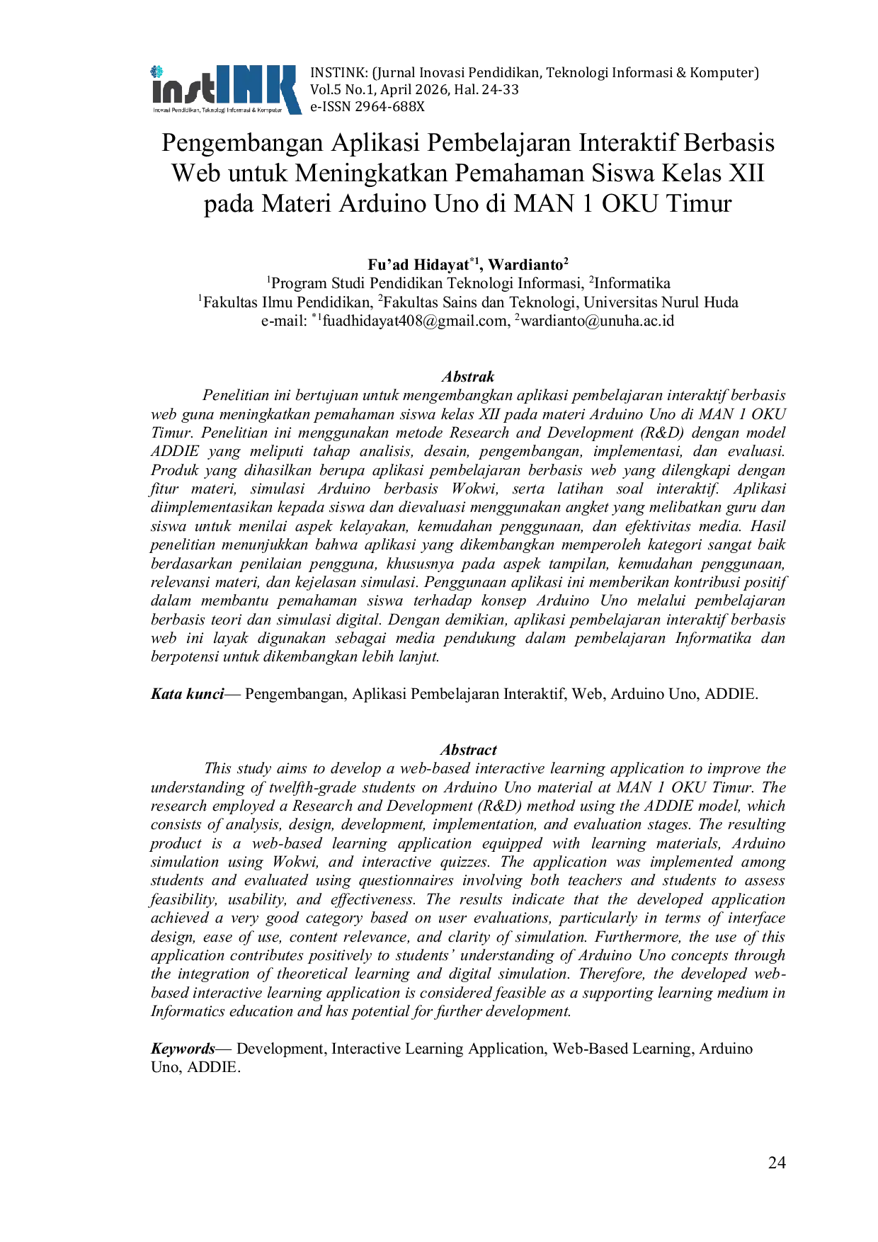 JURIS Pengembangan Aplikasi Pembelajaran Interaktif Berbasis Web untuk Meningkatkan Pemahaman Siswa Kelas XII pada Materi Arduino Uno di MAN 1 OKU Timur