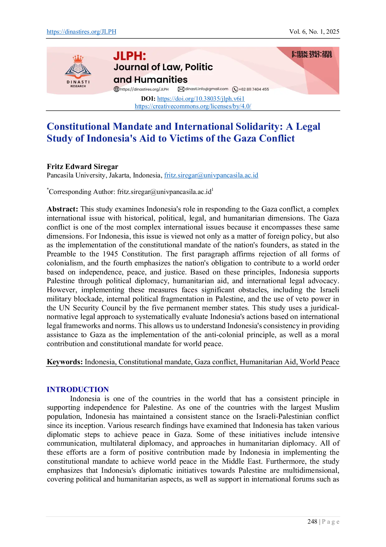 JURIS Constitutional Mandate and International Solidarity A Legal Study of Indonesia s Aid to Victims of the Gaza Conflict