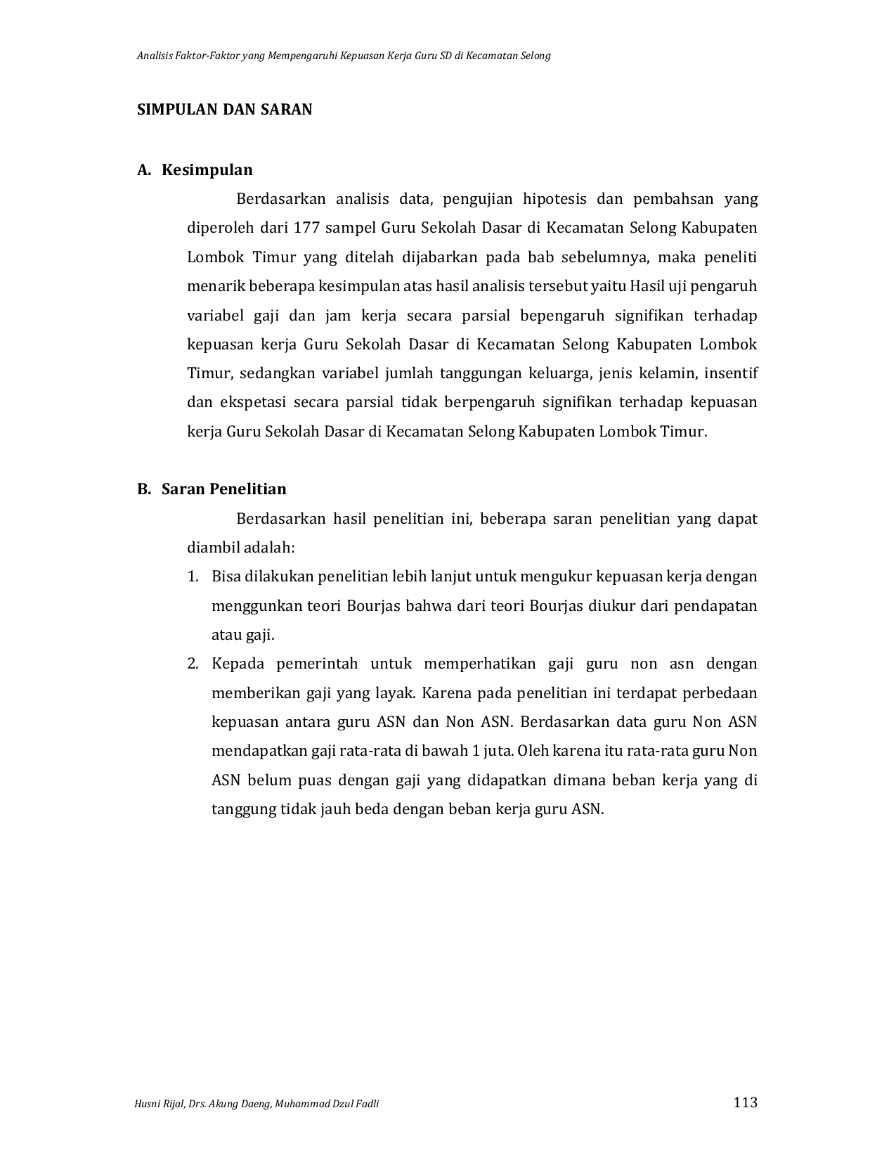 JURIS Analisis Faktor Faktor yang Mempengaruhi Kepuasan Kerja Guru SD di Kecamatan Selong