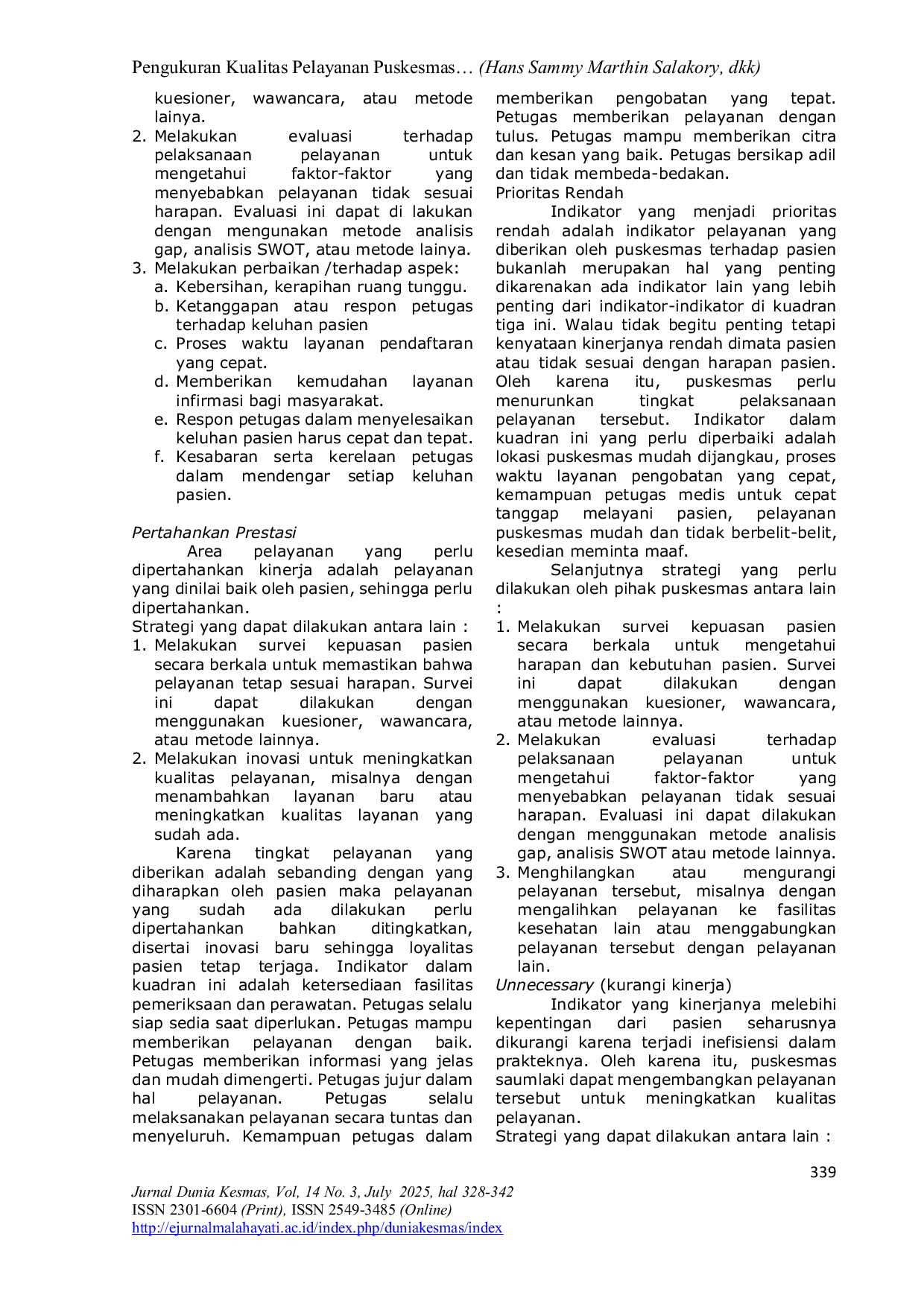 JURIS Measurement of Saumlaki Community Health Center Service Quality Using Importance Performance Analysis IPA and Customer Satisfaction Index CSI