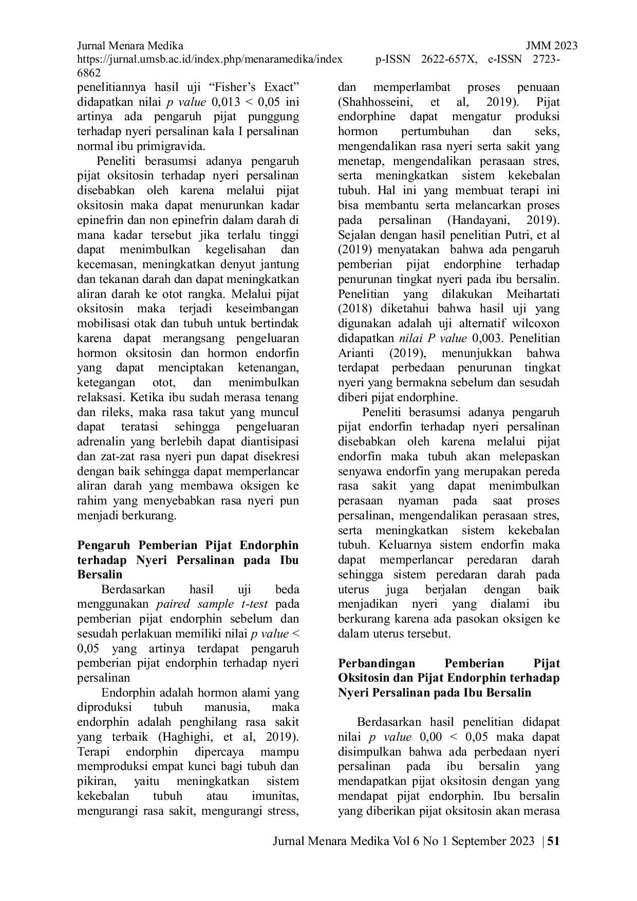 JURIS Perbandingan Nyeri Persalinan Pada Ibu Yang Mendapatkan Pijat Oksitosin Dengan Pijat Endorphin