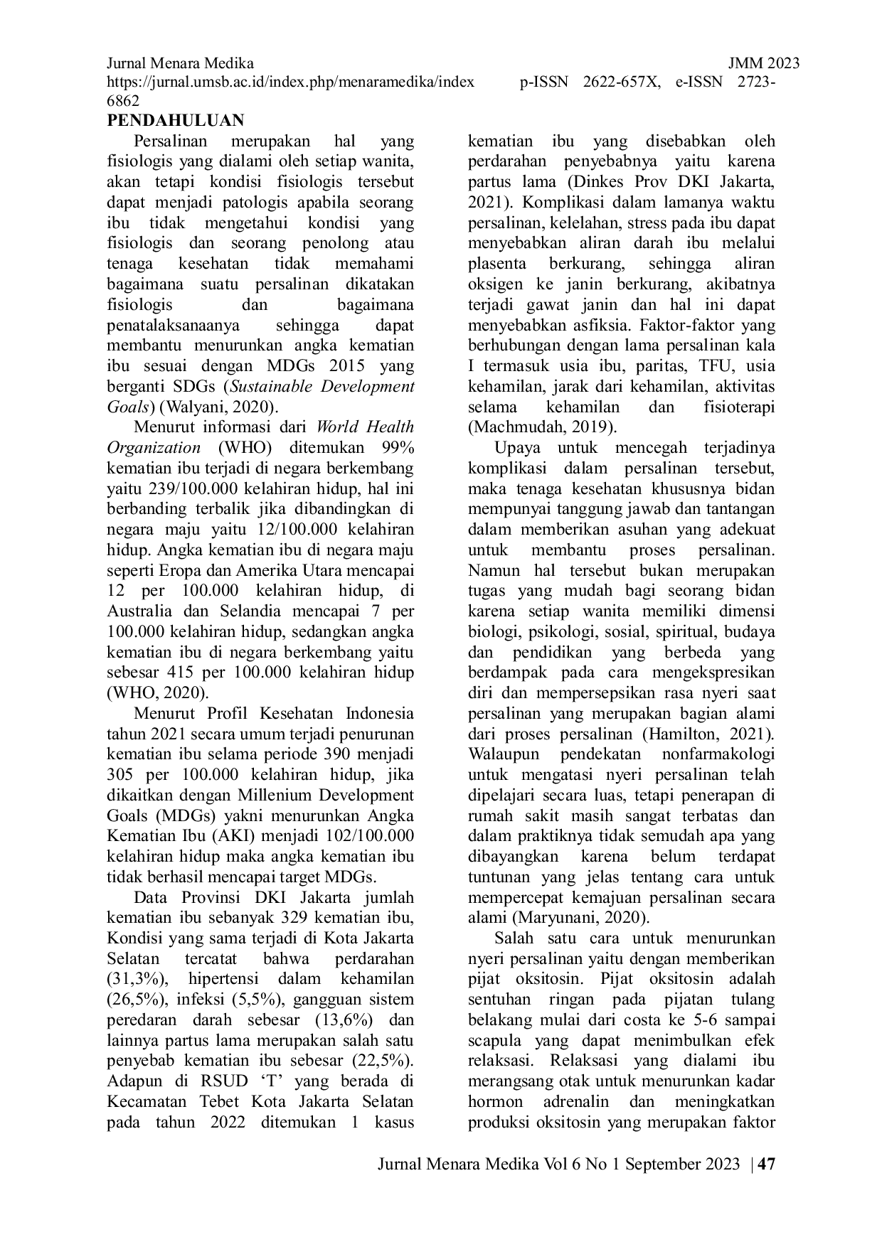 JURIS Perbandingan Nyeri Persalinan Pada Ibu Yang Mendapatkan Pijat Oksitosin Dengan Pijat Endorphin