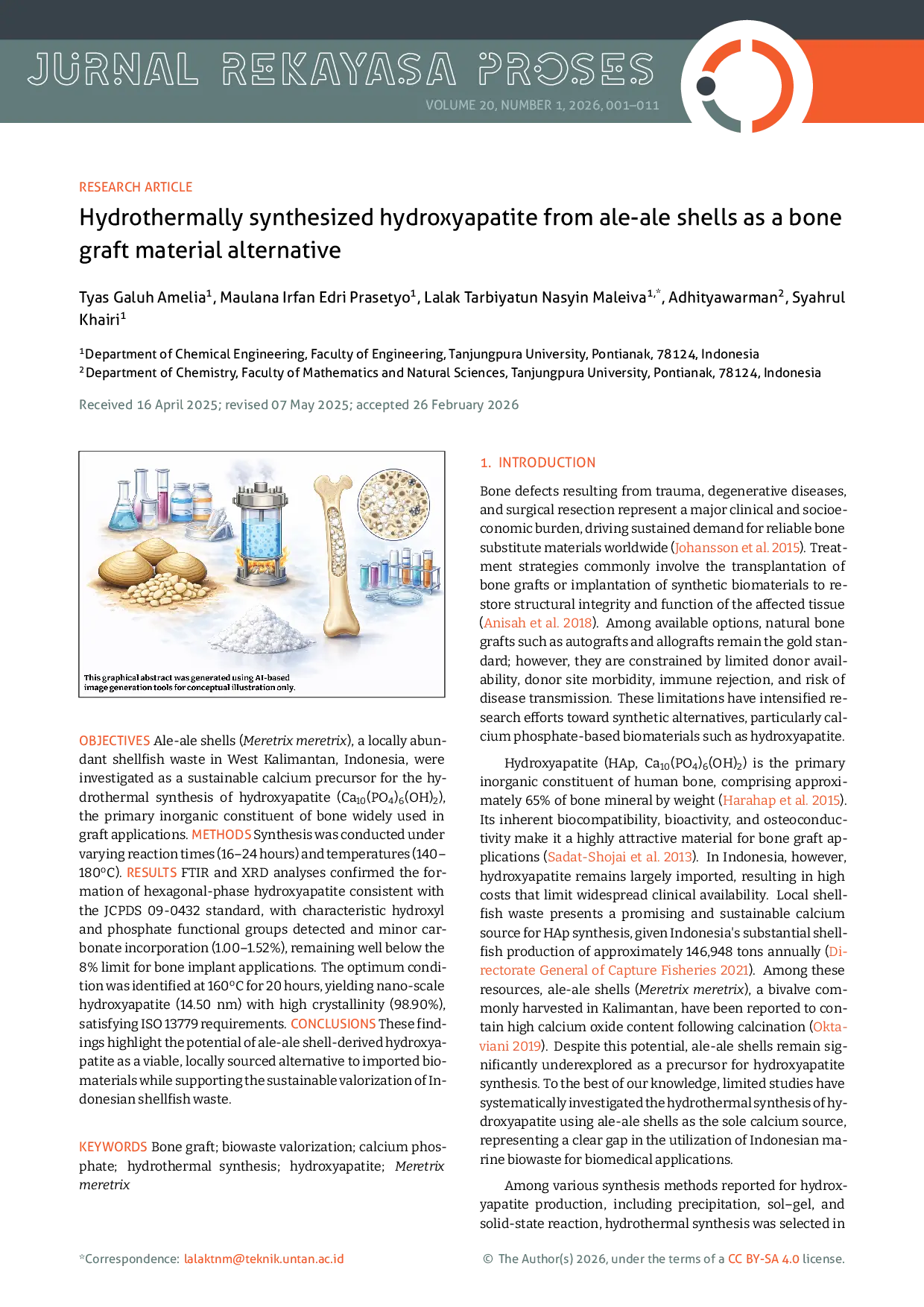 JURIS The Hydrothermally synthesized hydroxyapatite from ale ale shells as a bone graft material alternative