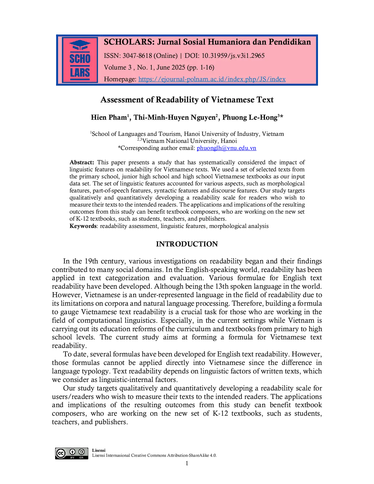 JURIS Assessment of Readability of Vietnamese Text